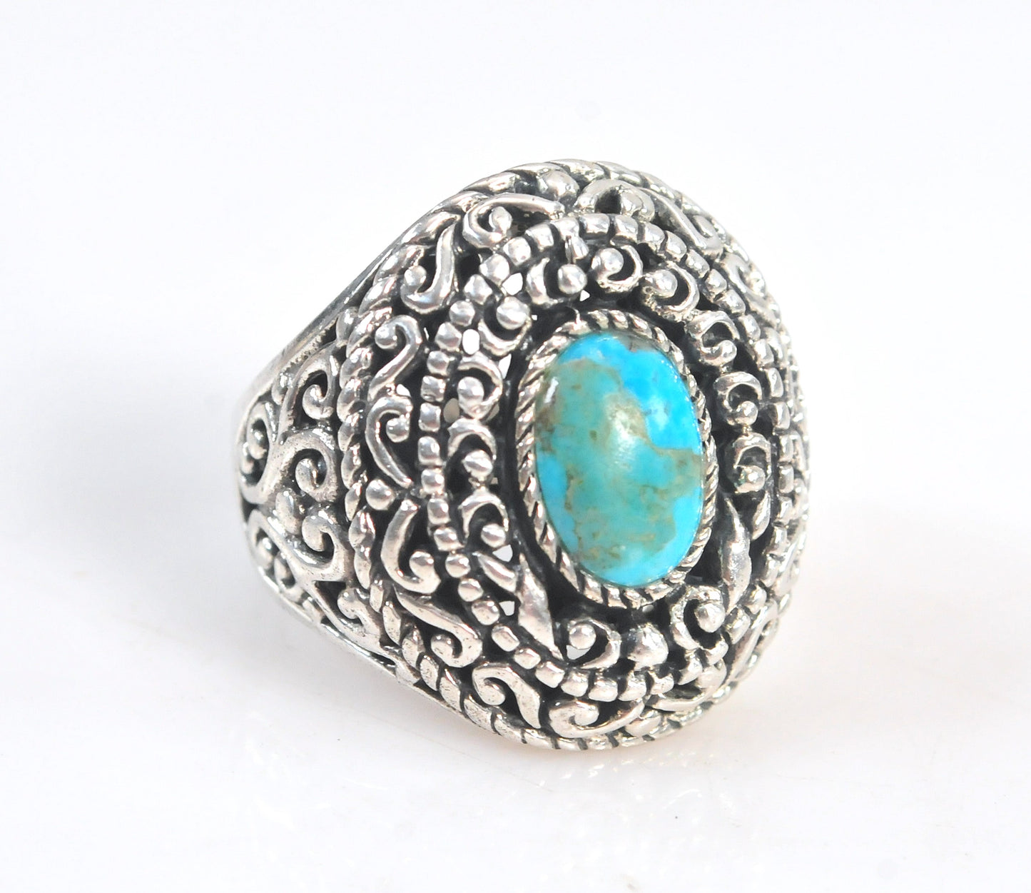 Chunky Sterling Silver Turquoise Filagree Ring