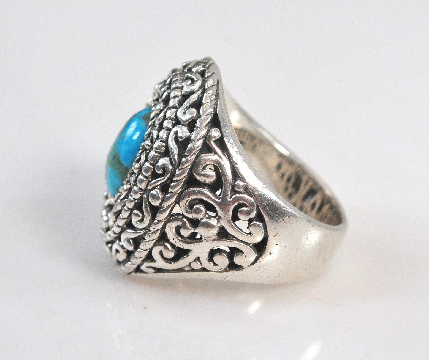 Chunky Sterling Silver Turquoise Filagree Ring