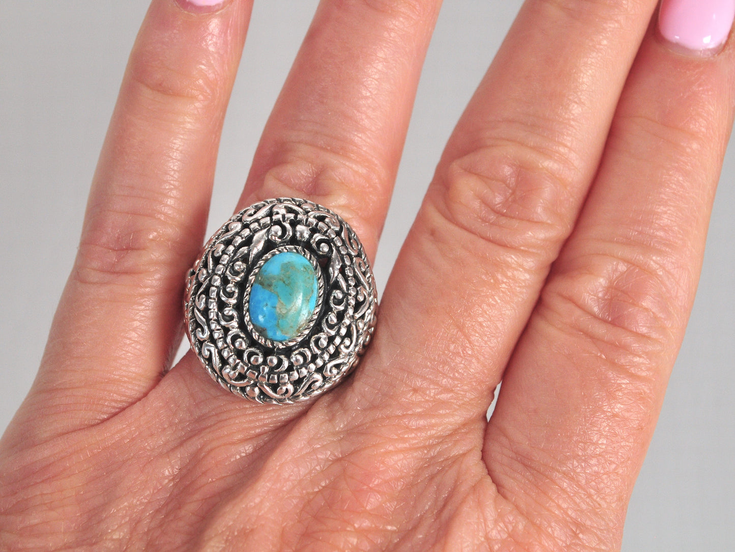 Chunky Sterling Silver Turquoise Filagree Ring