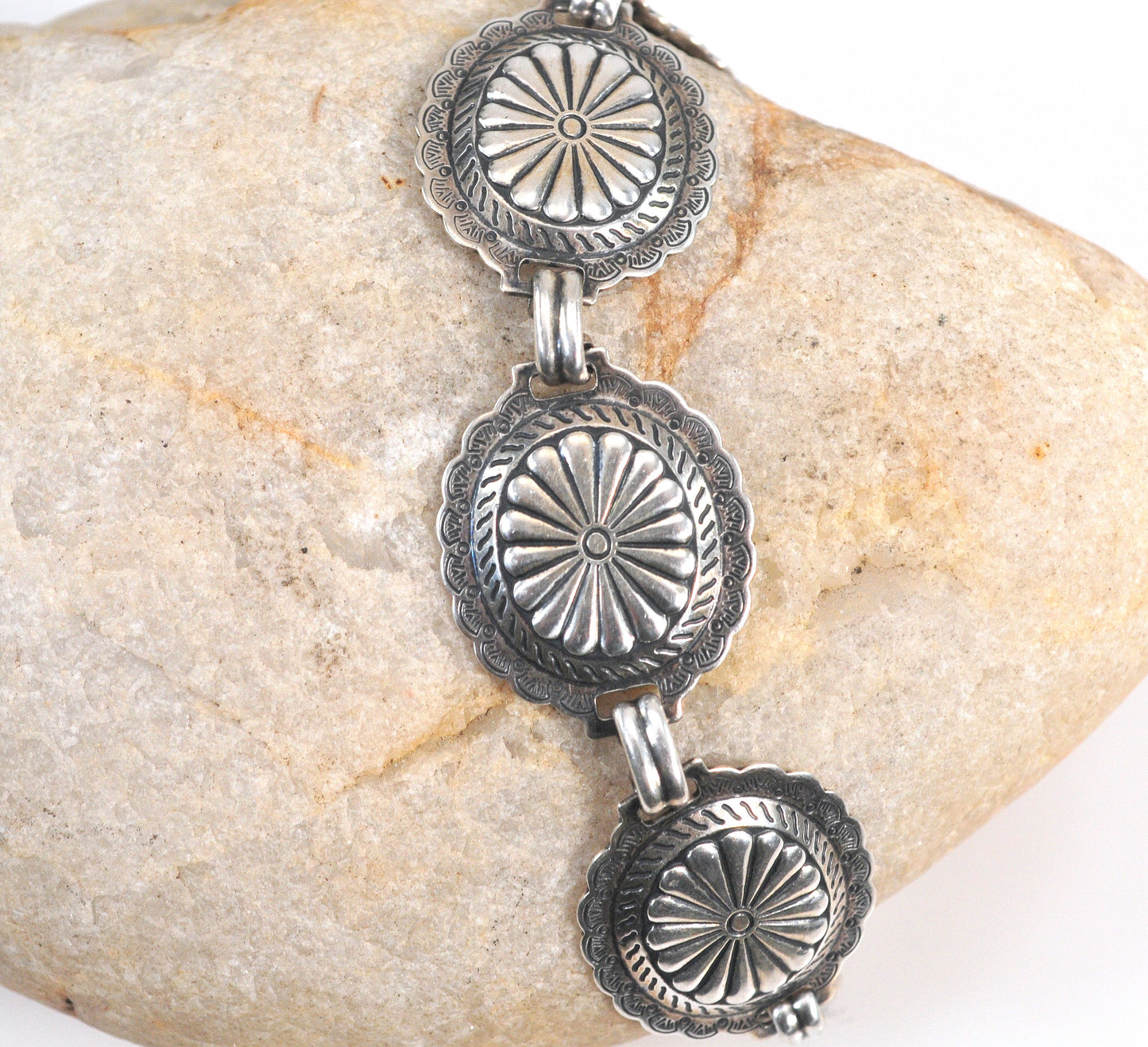 Navajo Handmade Sterling Silver Concho Bracelet