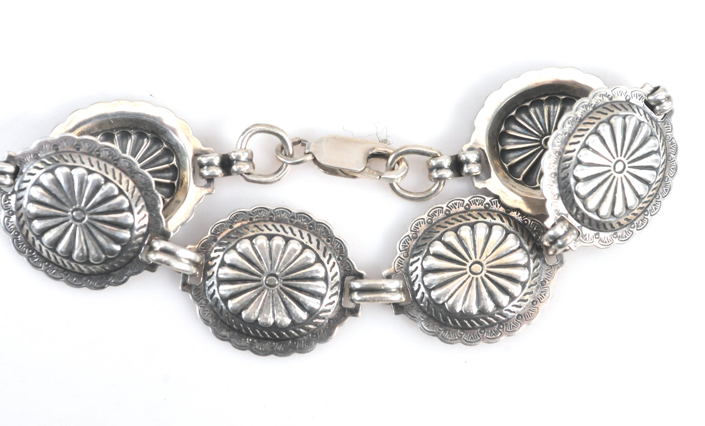 Navajo Handmade Sterling Silver Concho Bracelet