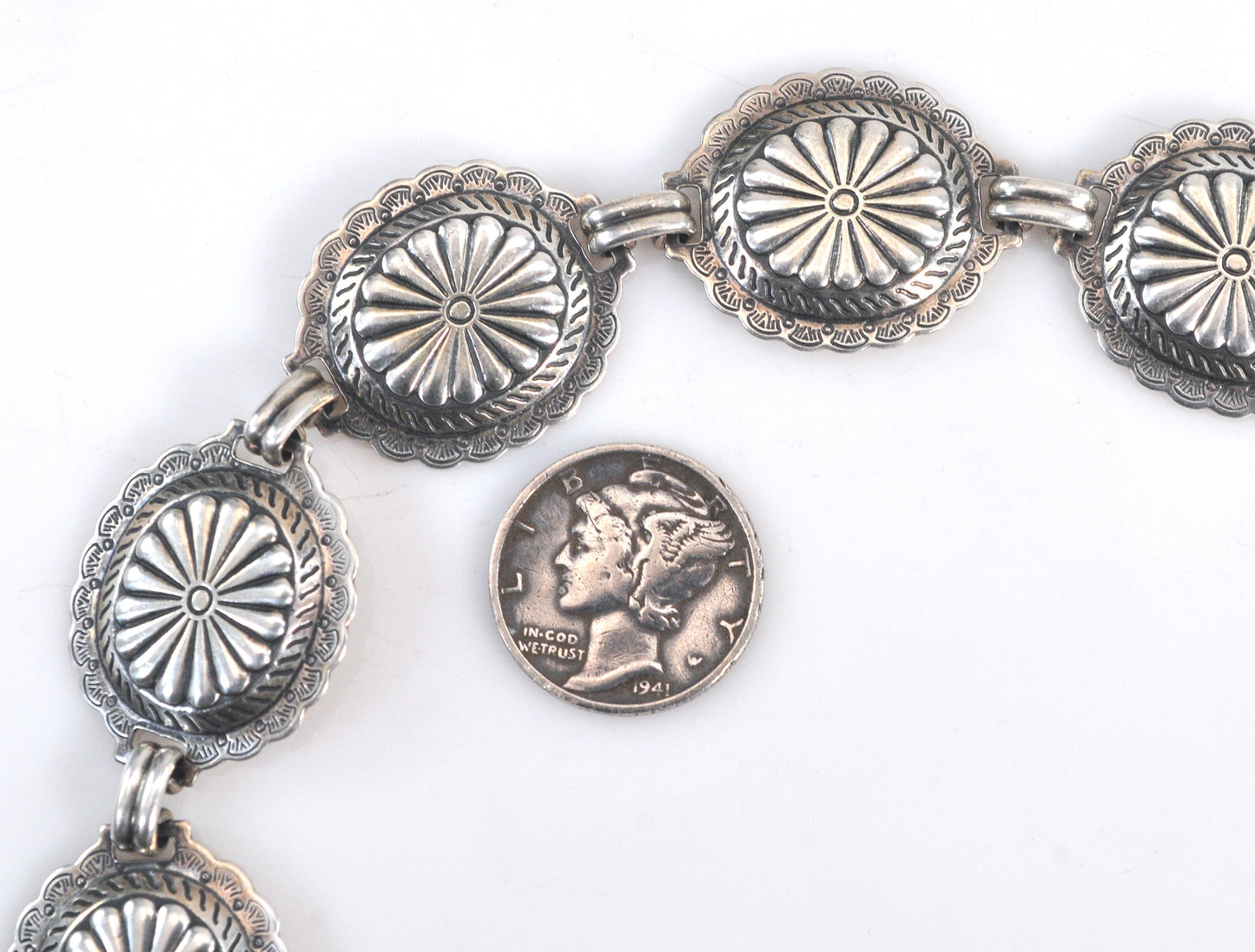 Navajo Handmade Sterling Silver Concho Bracelet