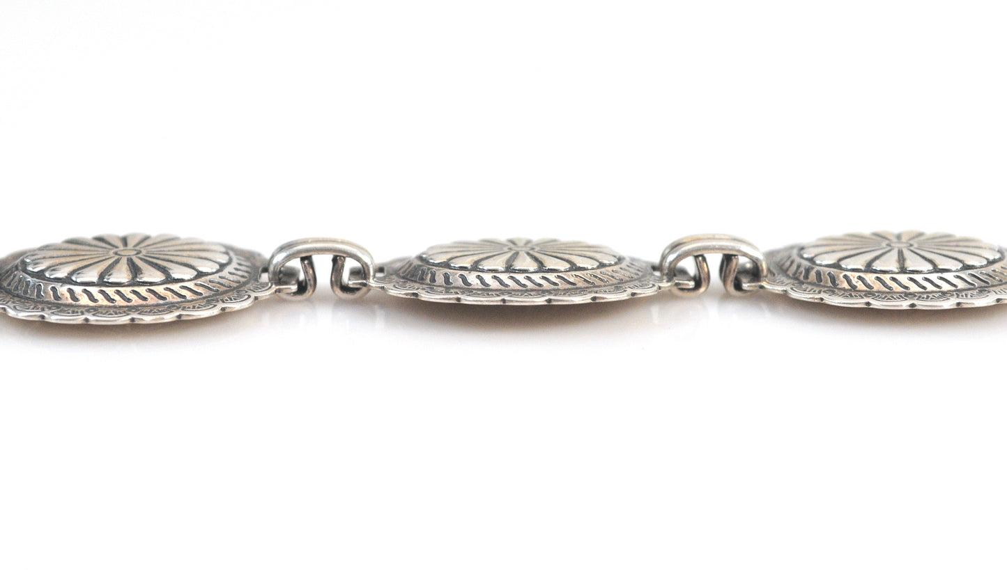 Navajo Handmade Sterling Silver Concho Bracelet