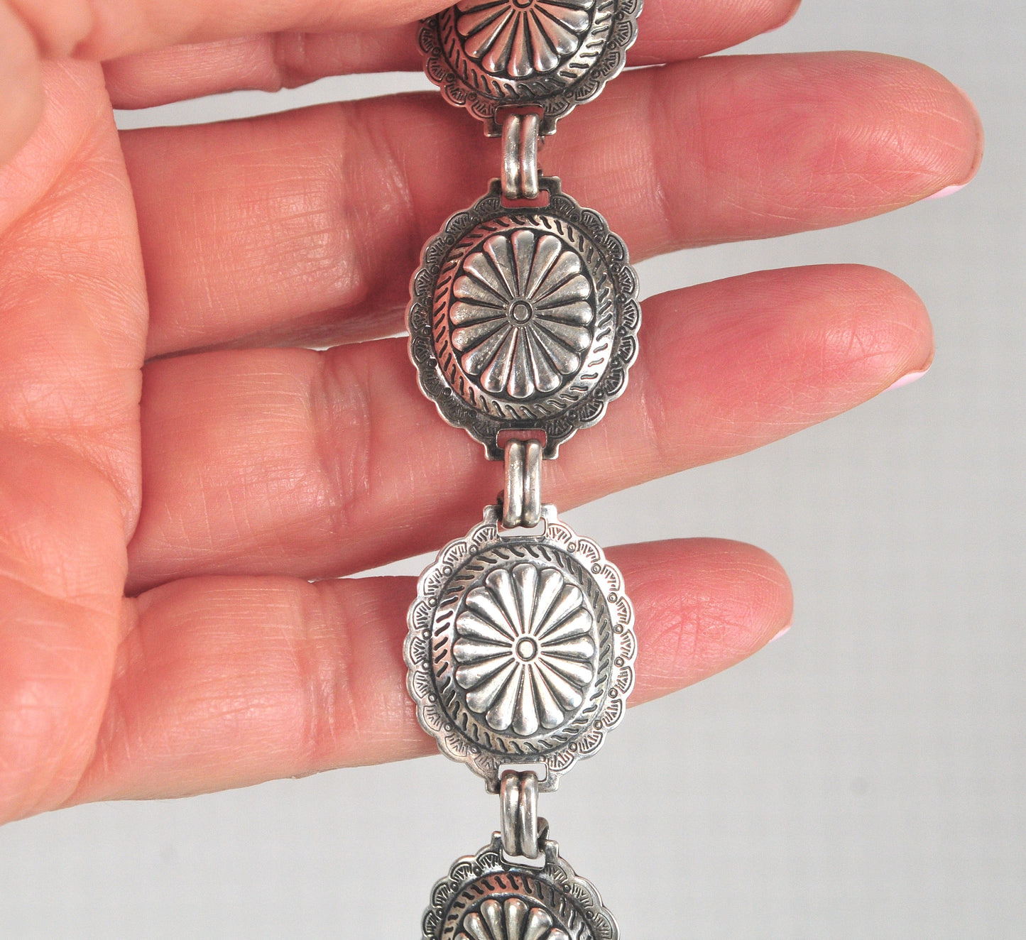 Navajo Handmade Sterling Silver Concho Bracelet