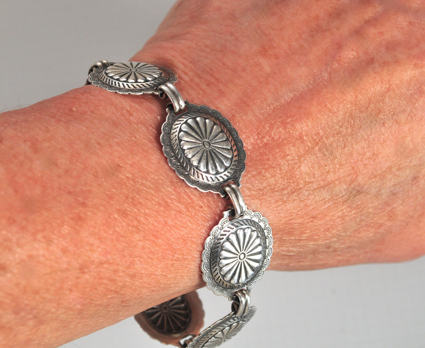 Navajo Handmade Sterling Silver Concho Bracelet