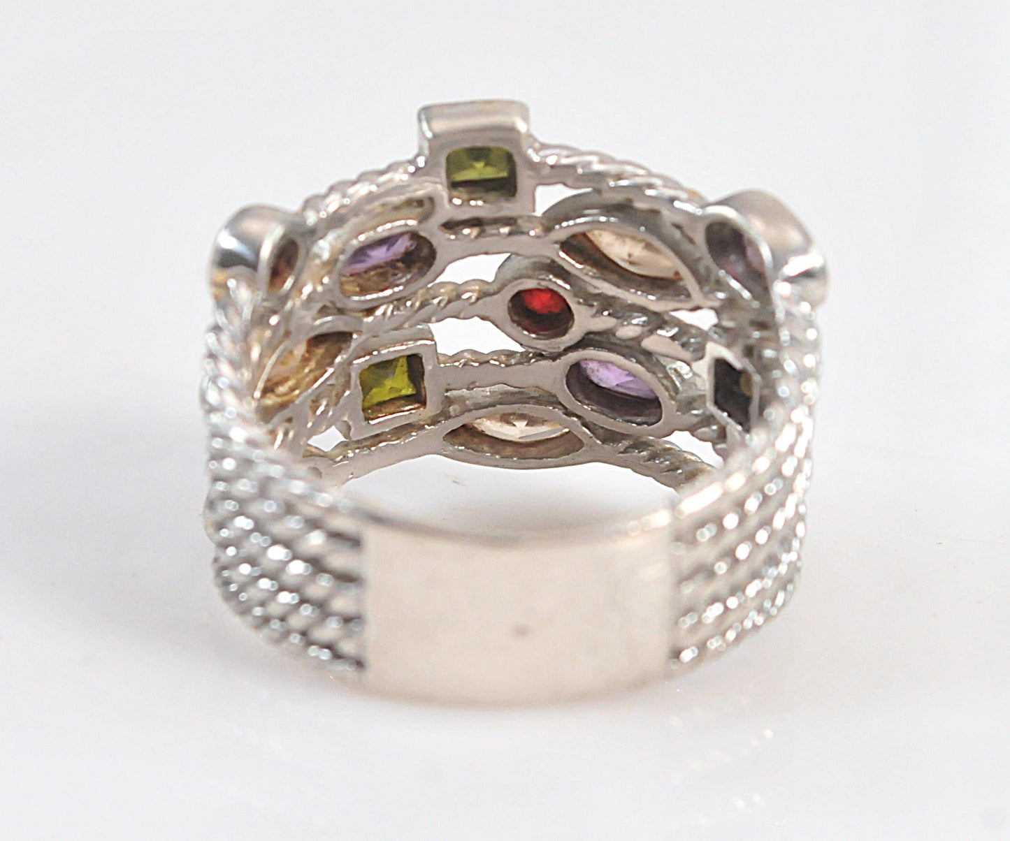 925 Sterling Silver Wide Multi-Strand Gemstone Ring