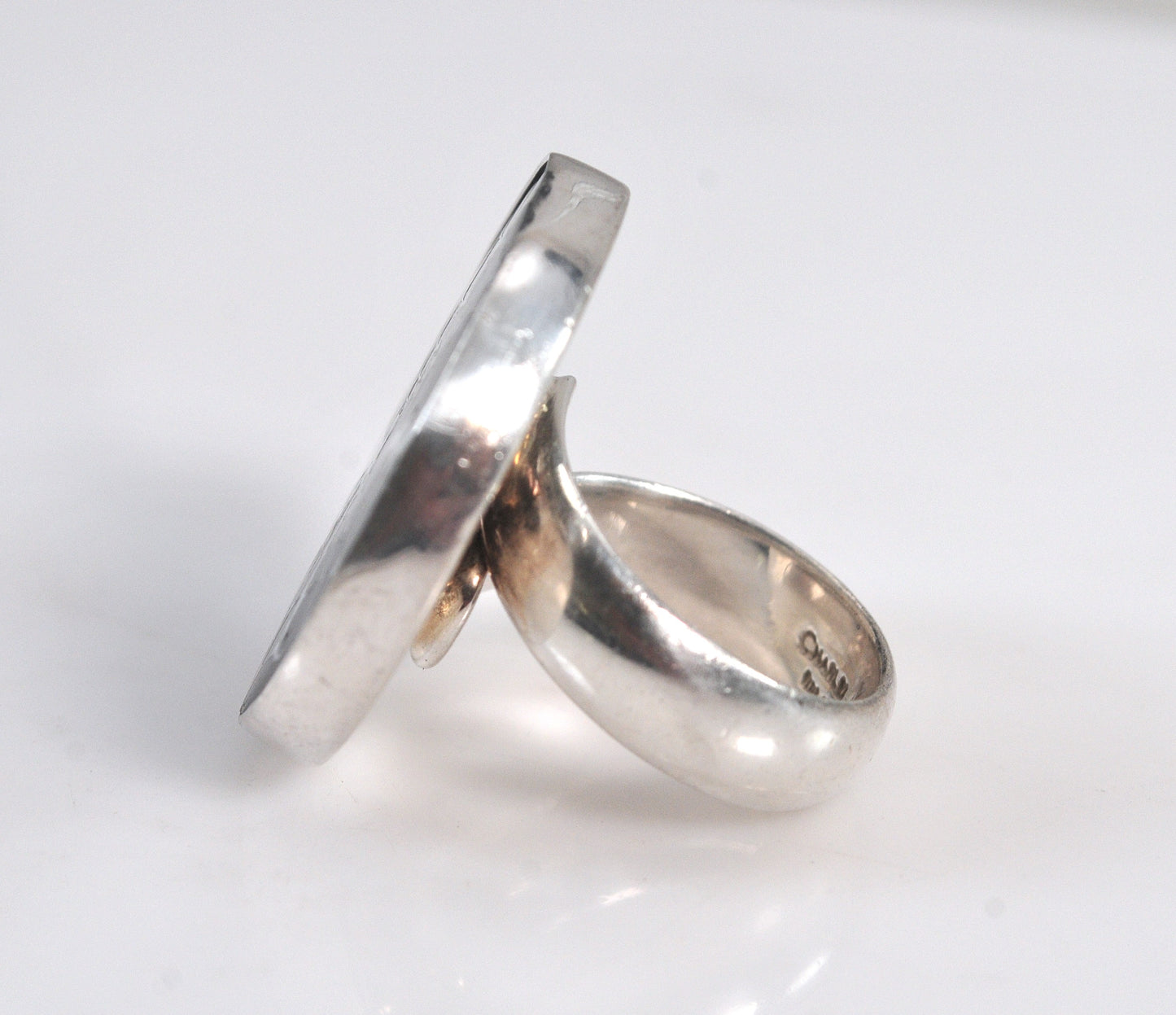 Large 950 Charles Albert Fine Silver Troca Shell Ring