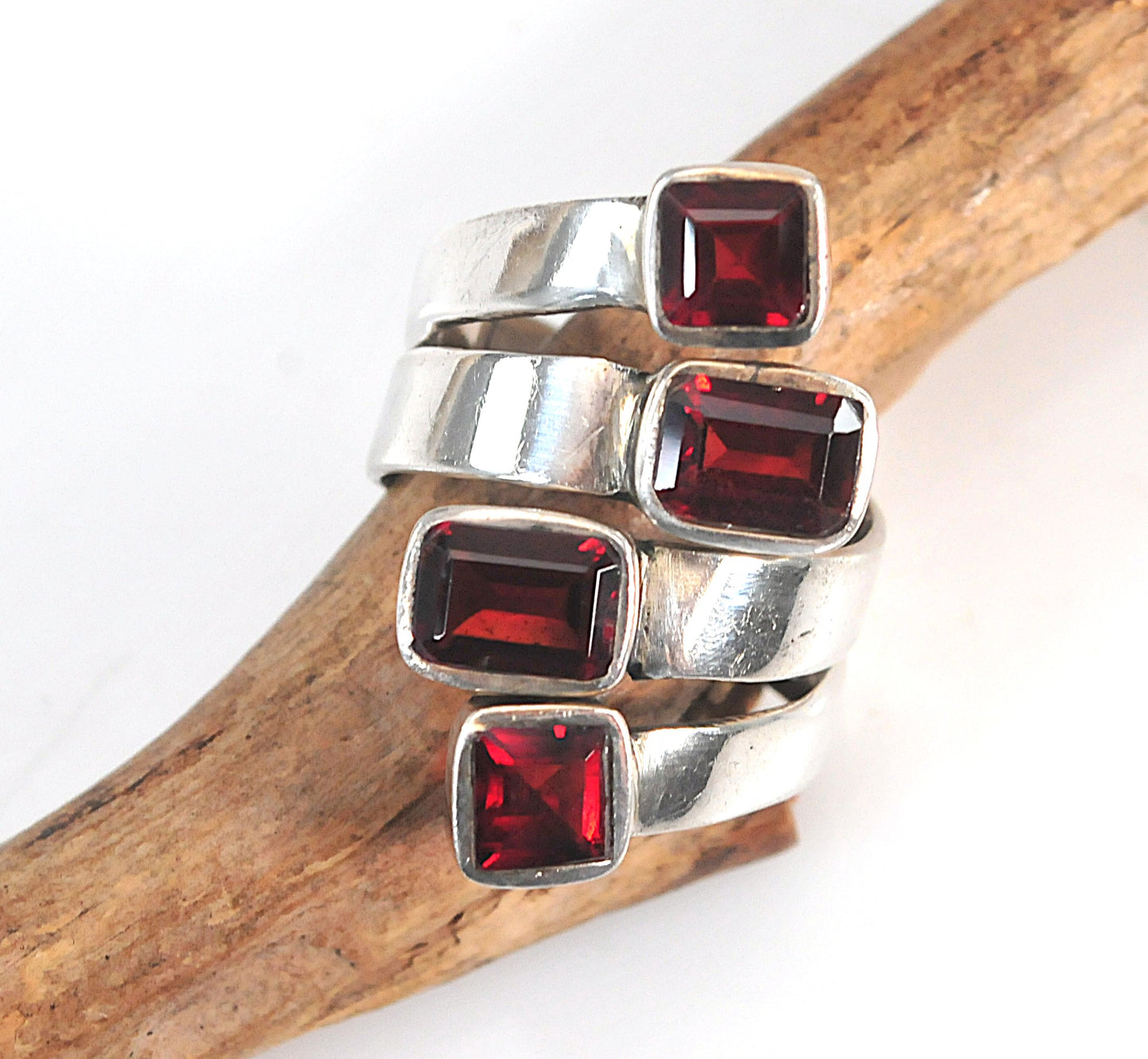 Large 925 Sterling Silver Adjustable Garnet Bypass Ring
