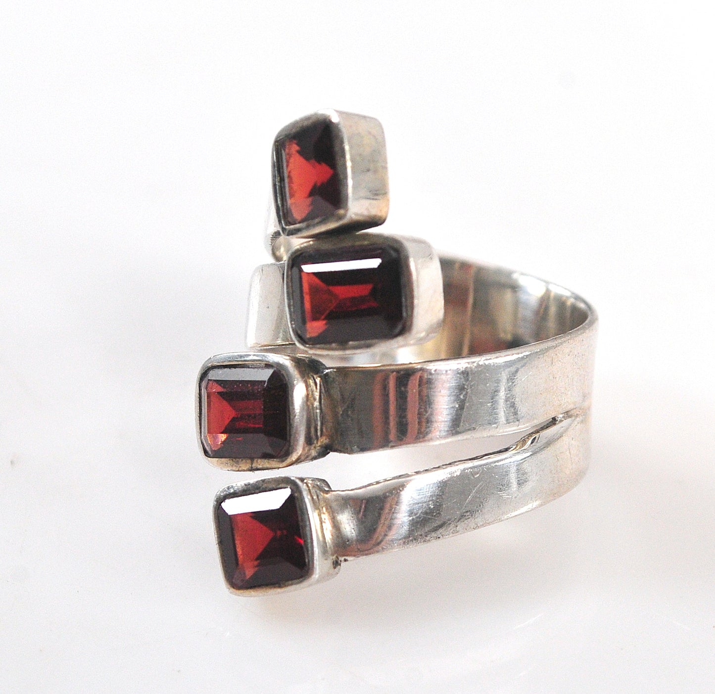Large 925 Sterling Silver Adjustable Garnet Bypass Ring
