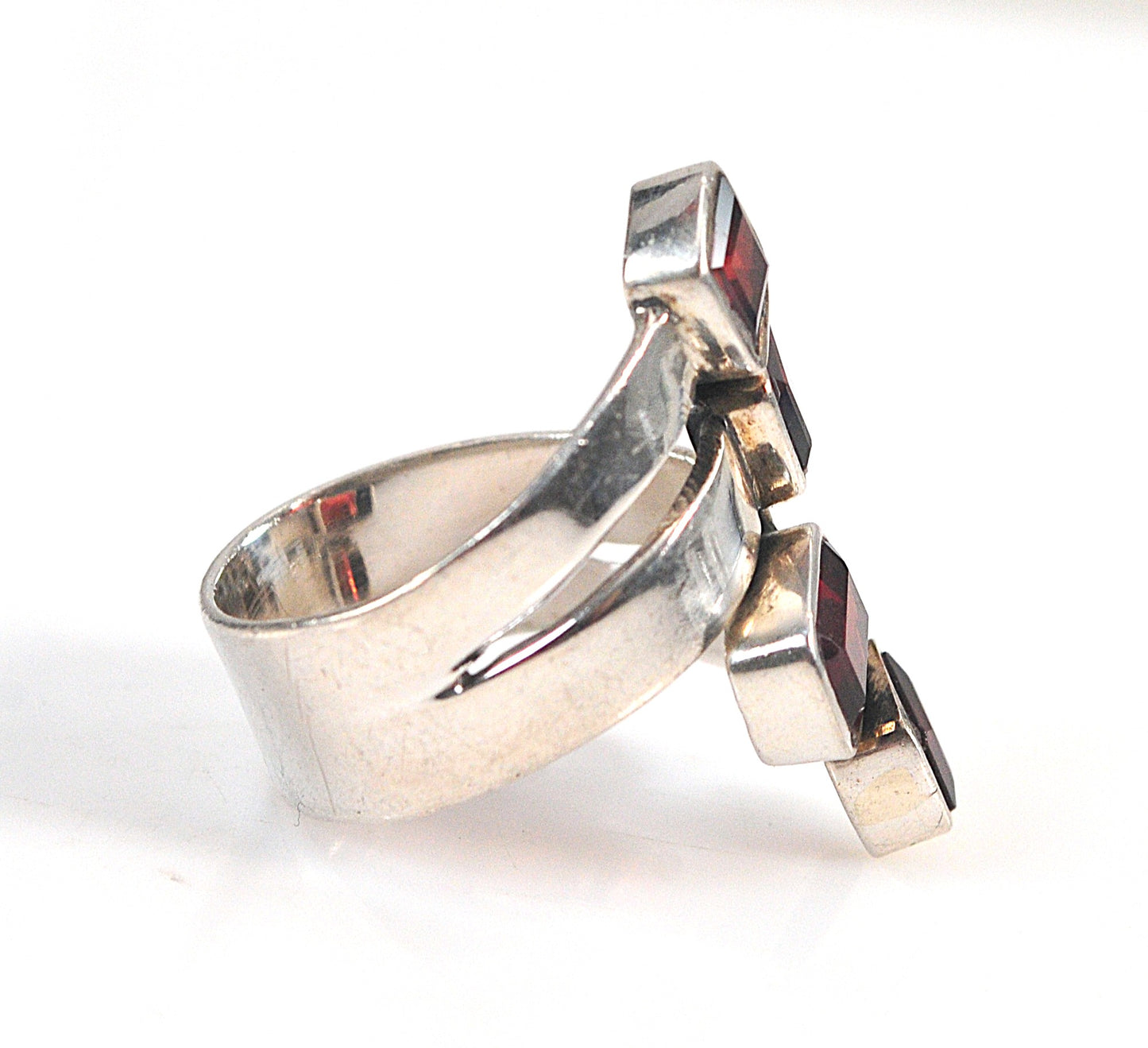 Large 925 Sterling Silver Adjustable Garnet Bypass Ring