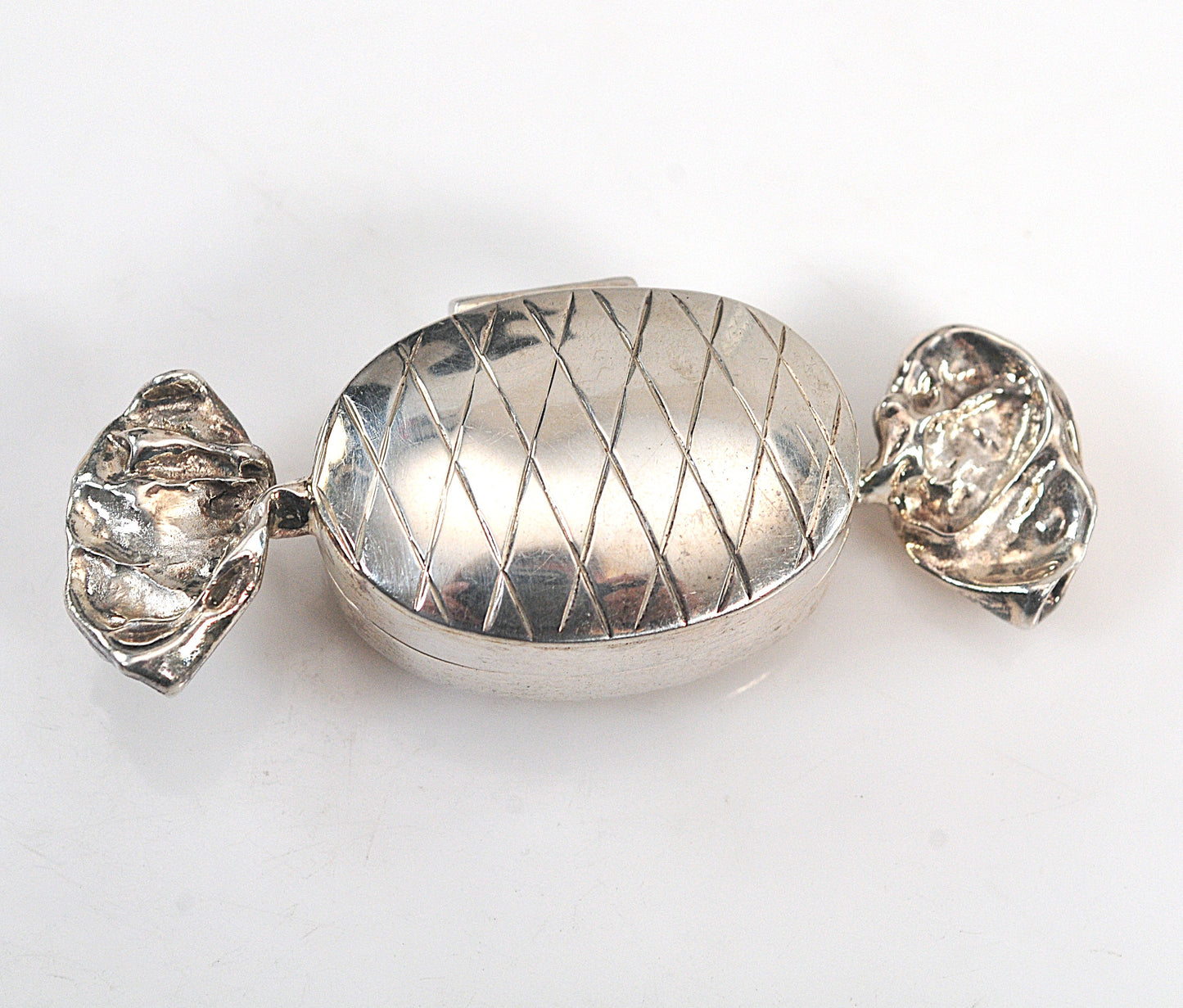 Vintage Sterling Silver Candy Wrapper Pill Box