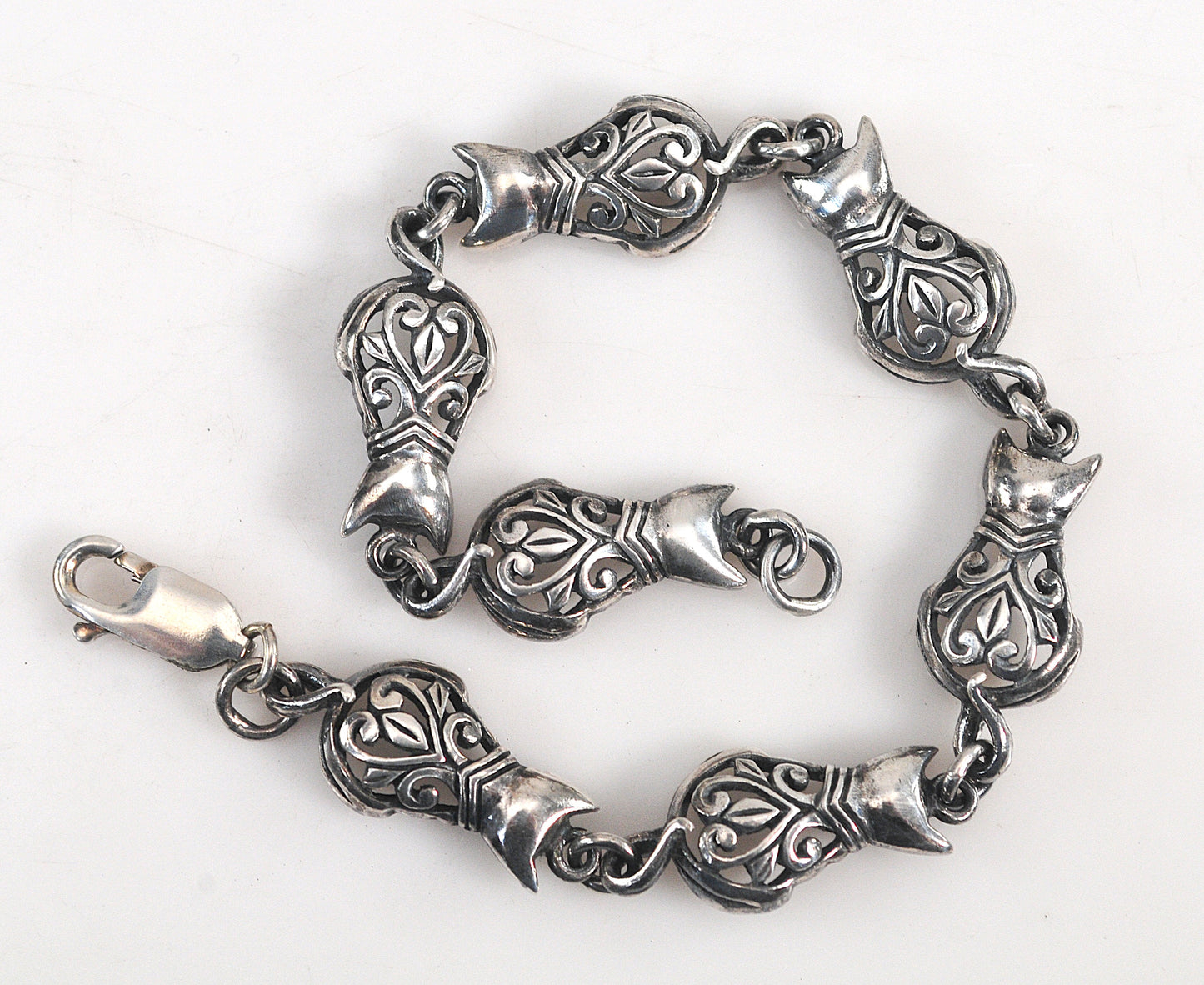 Sterling Silver Cat Link Bracelet