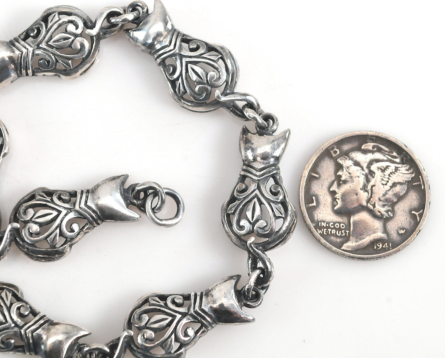 Sterling Silver Cat Link Bracelet