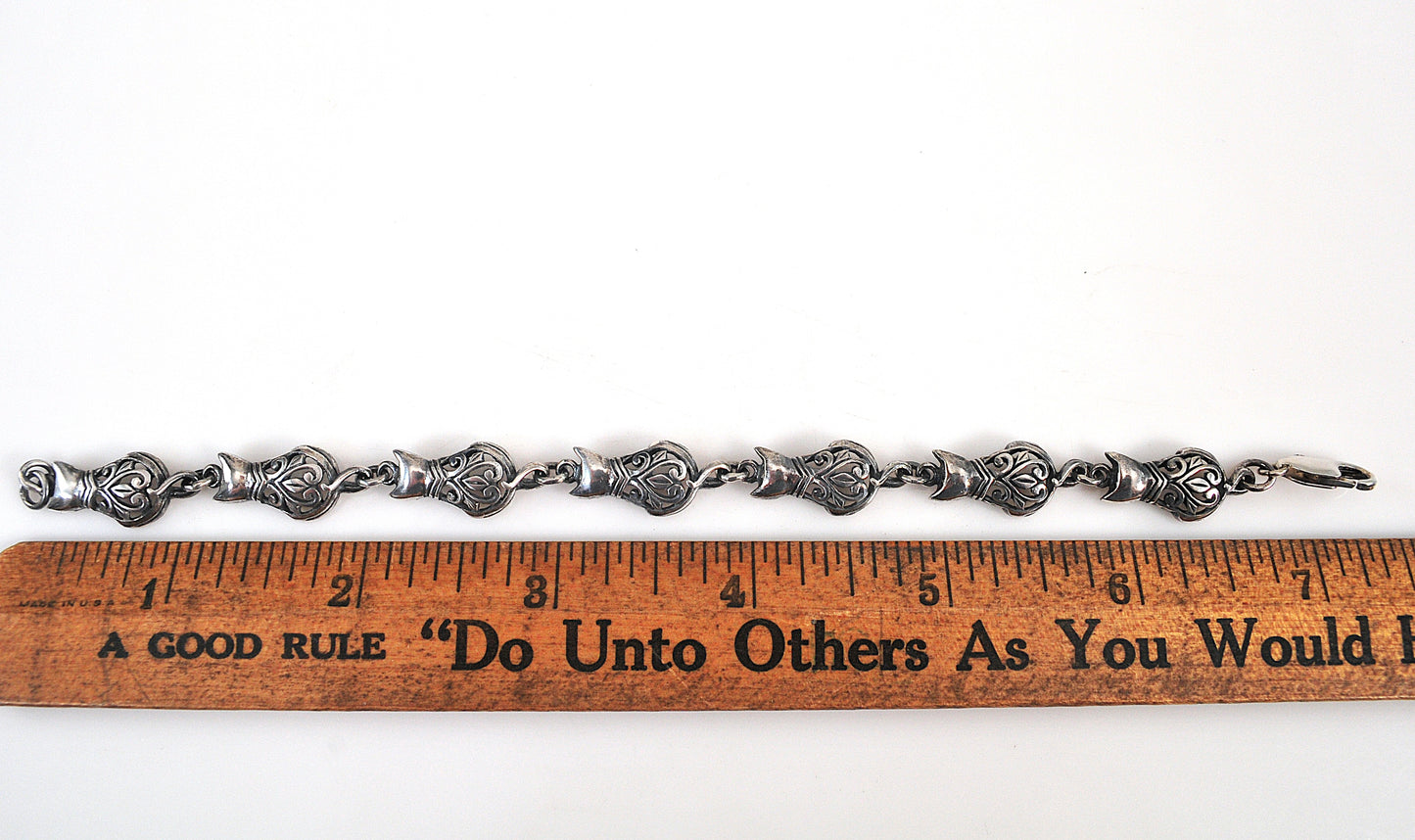 Sterling Silver Cat Link Bracelet