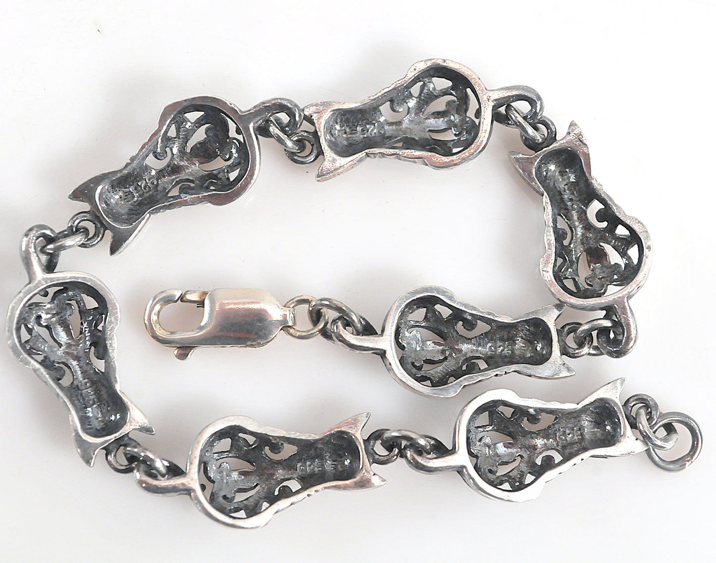 Sterling Silver Cat Link Bracelet