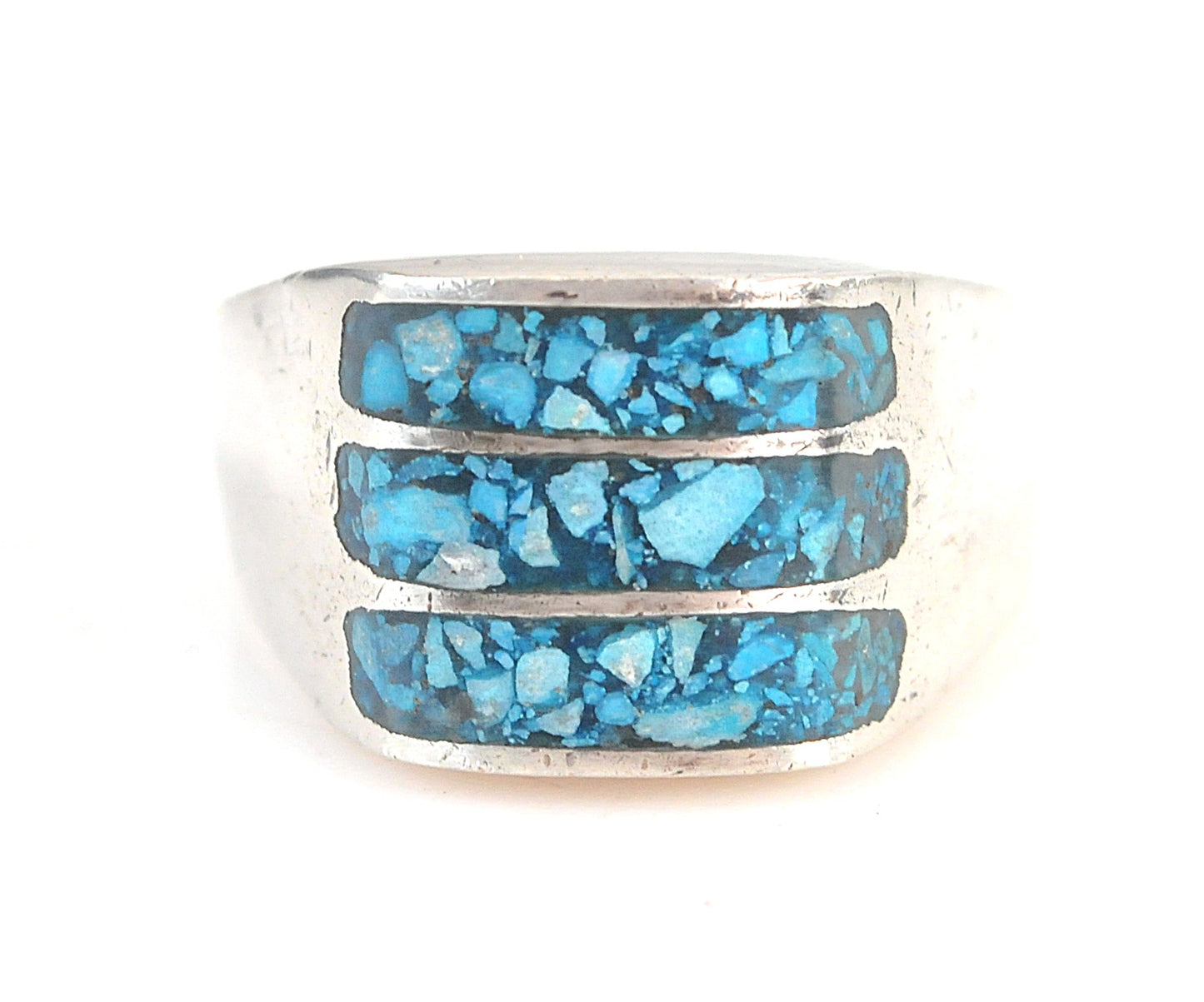 Vintage Taxco Sterling Silver Turquoise Chip Inlay Ring