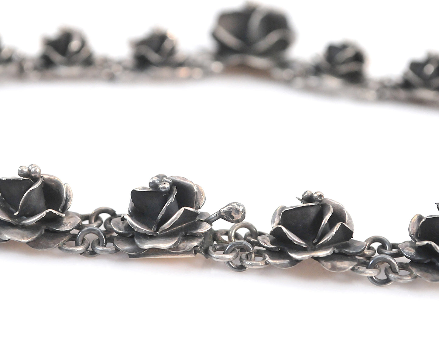 Heavy Taxco Sterling Silver Rose Necklace