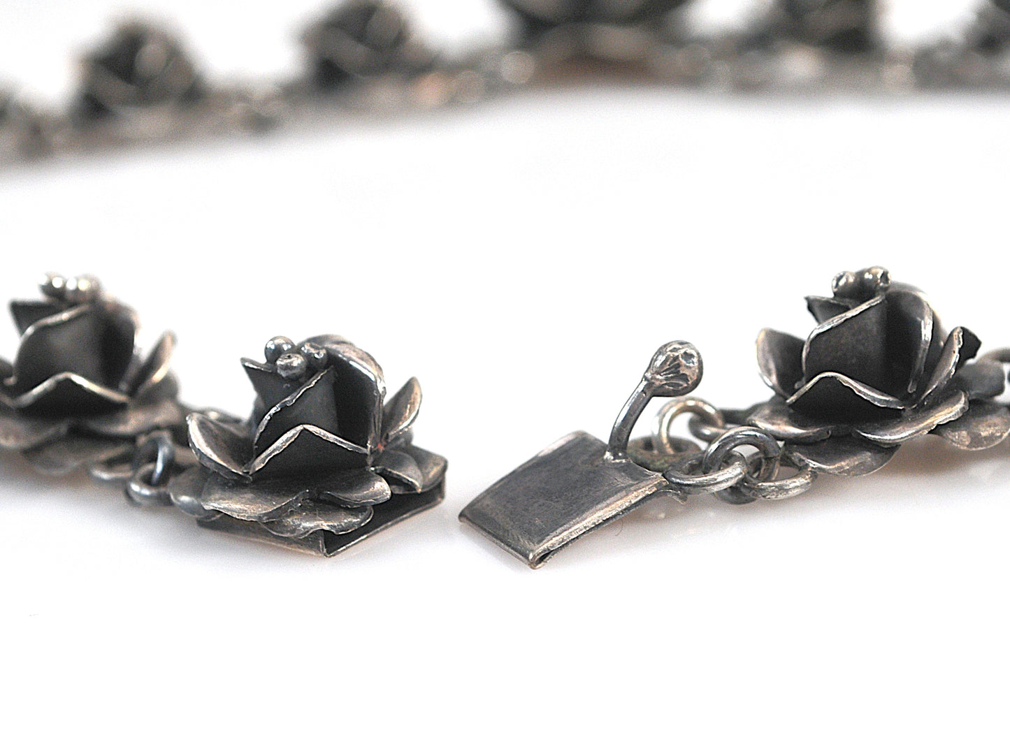 Heavy Taxco Sterling Silver Rose Necklace