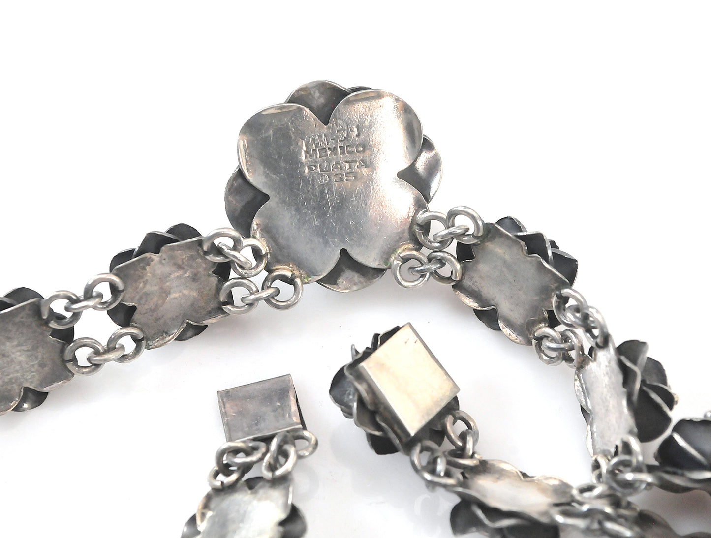 Heavy Taxco Sterling Silver Rose Necklace
