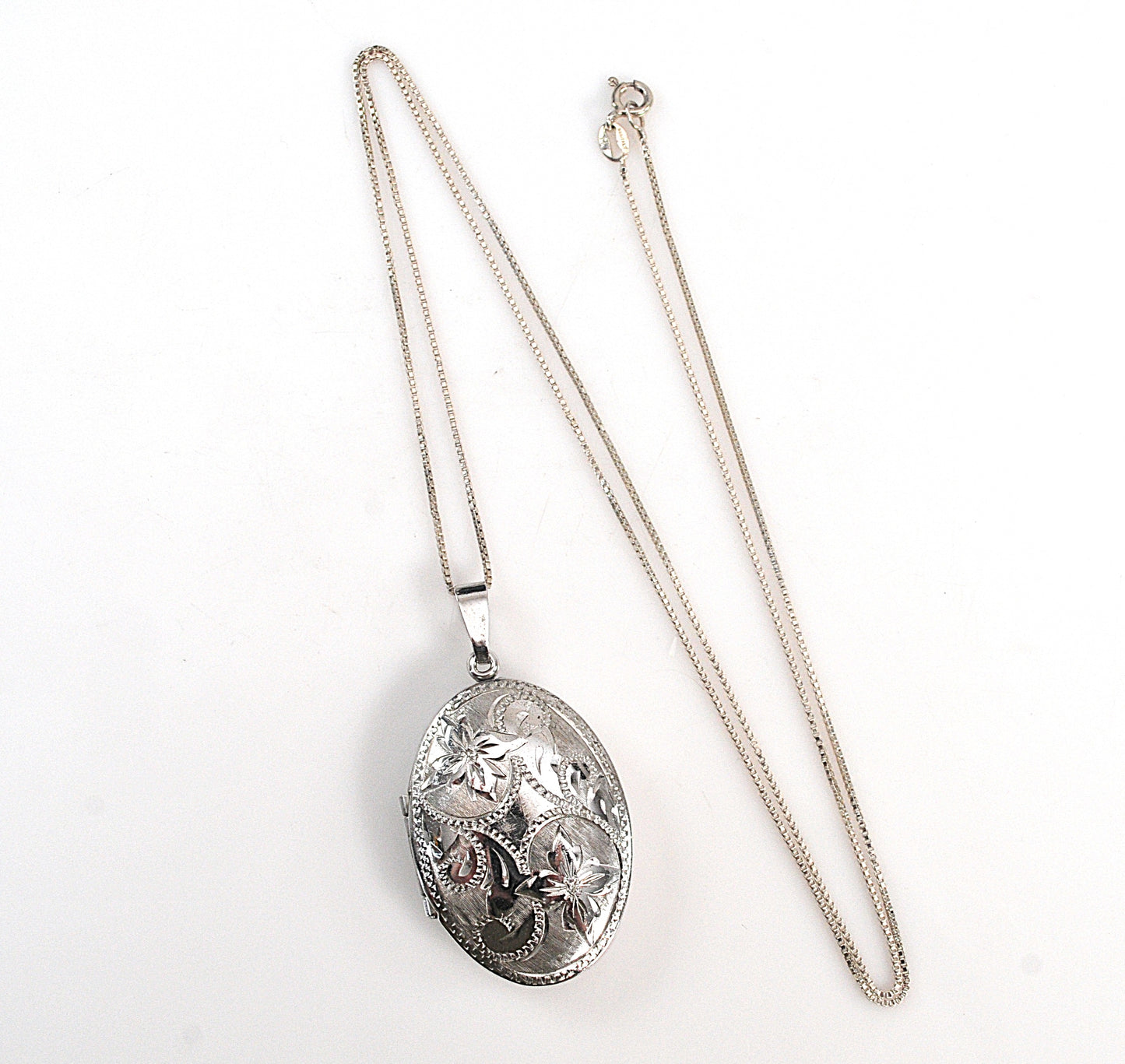 Large Sterling Silver Oval Locket Necklace