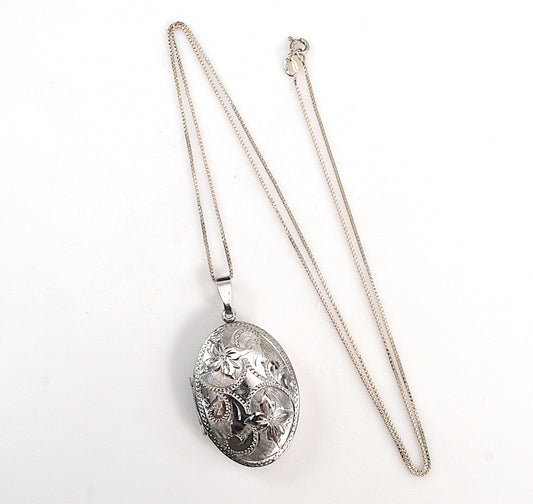 Large Sterling Silver Oval Locket Necklace