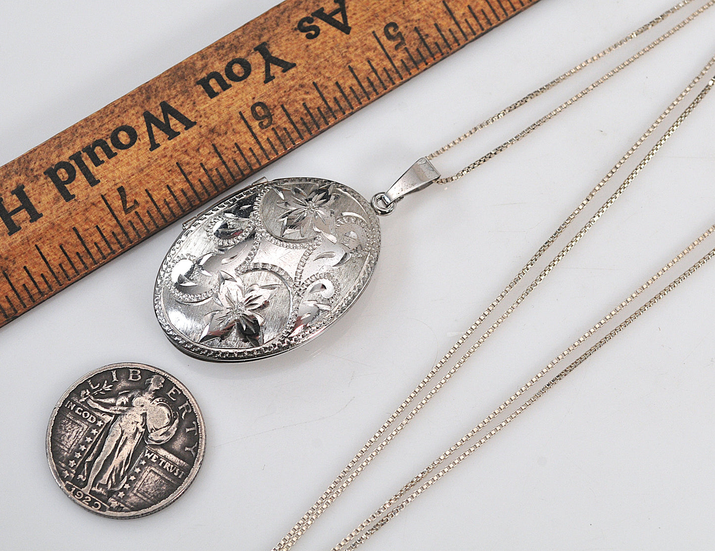 Large Sterling Silver Oval Locket Necklace