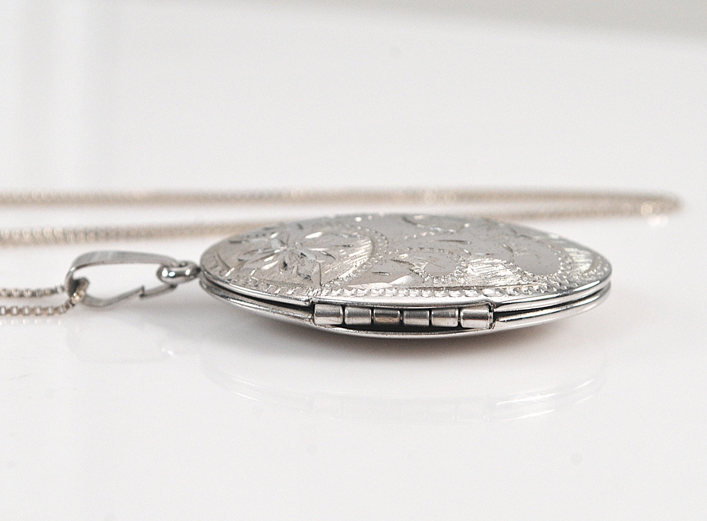 Large Sterling Silver Oval Locket Necklace