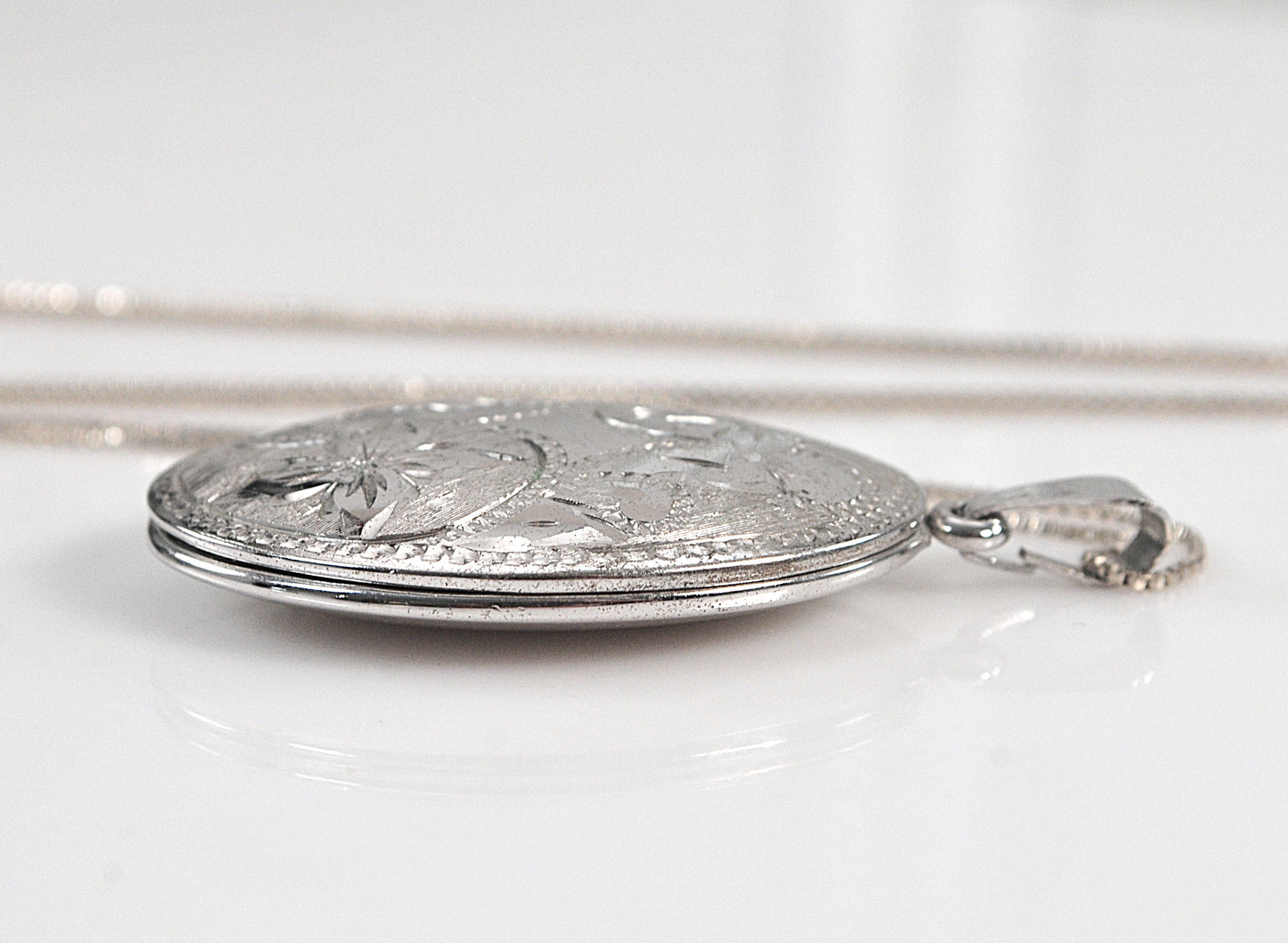 Large Sterling Silver Oval Locket Necklace
