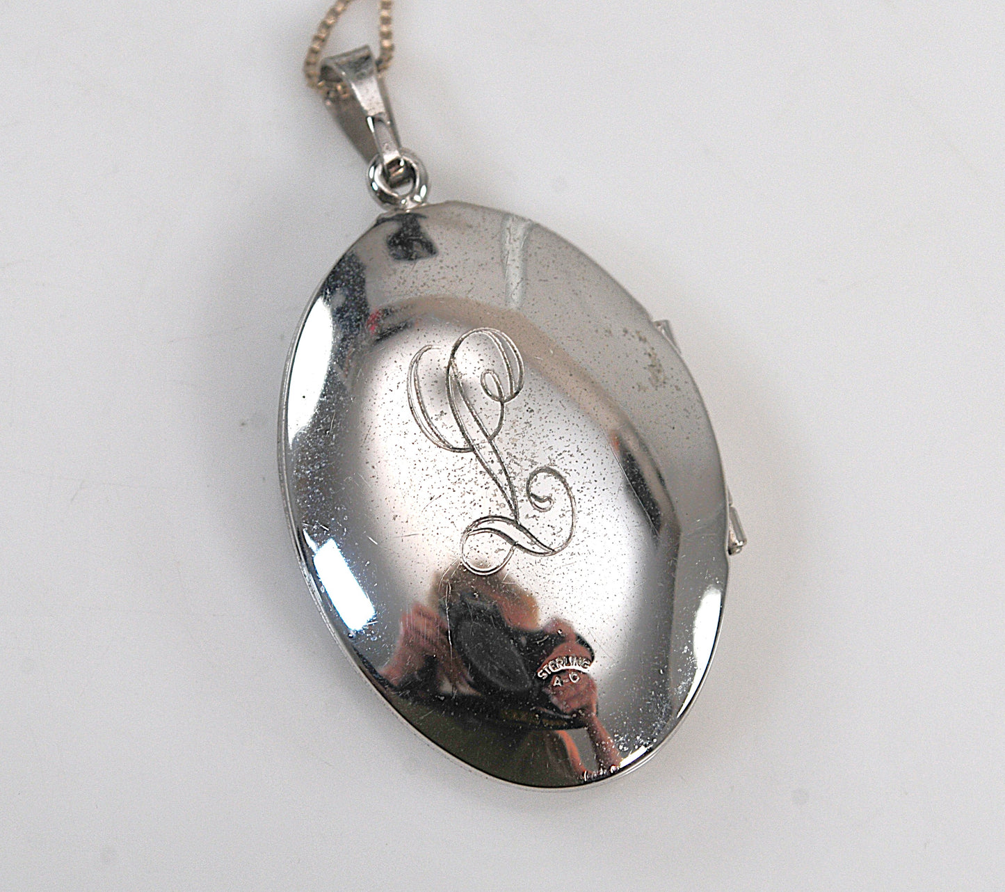 Large Sterling Silver Oval Locket Necklace