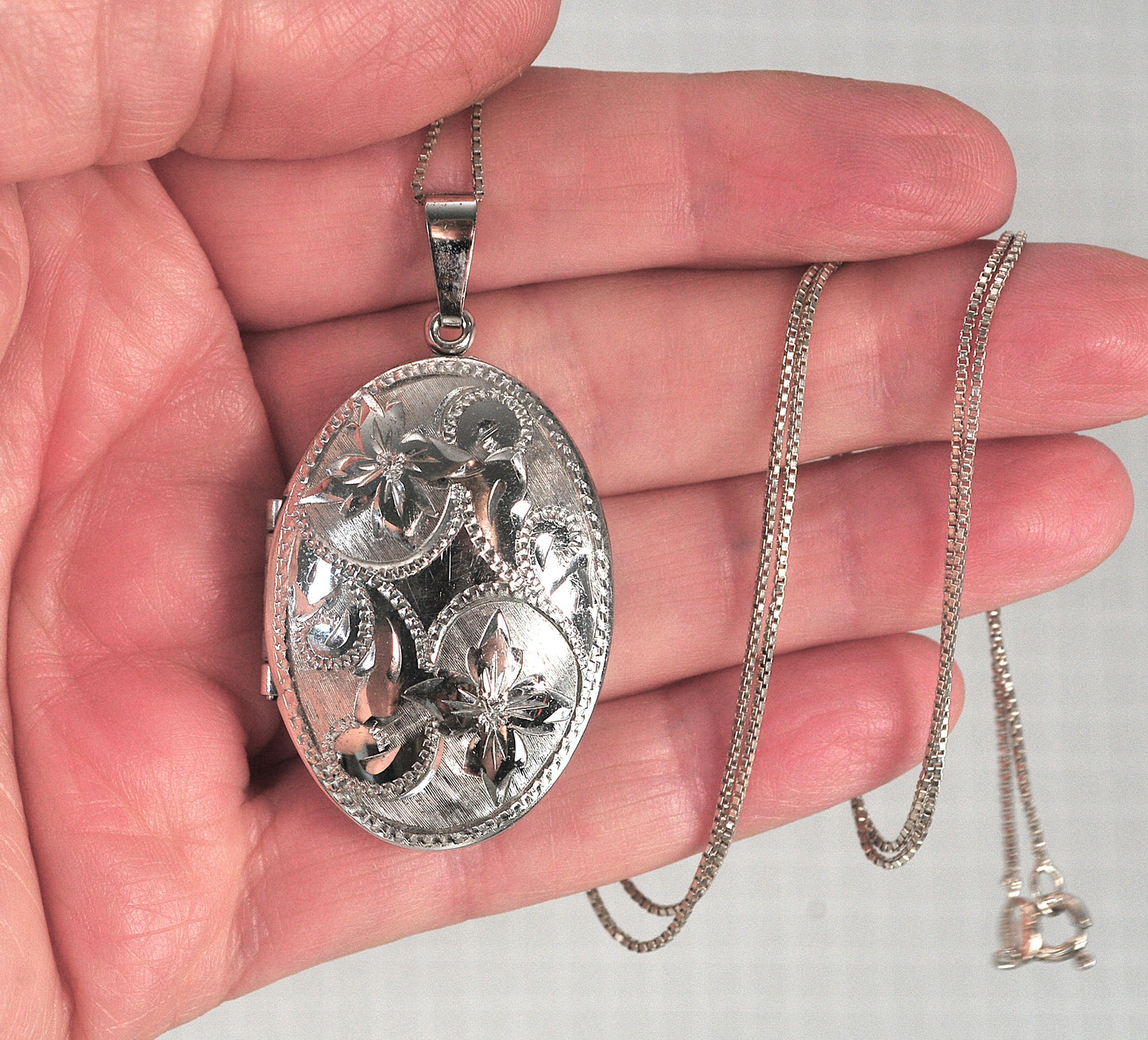 Large Sterling Silver Oval Locket Necklace