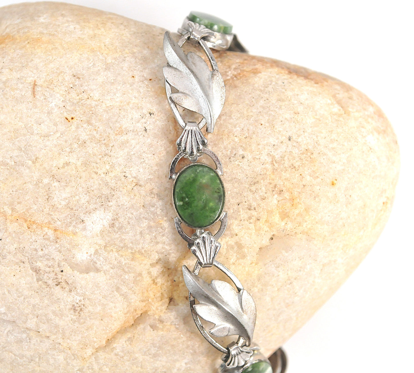 Vintage Sterling Silver Green Stone Bracelet