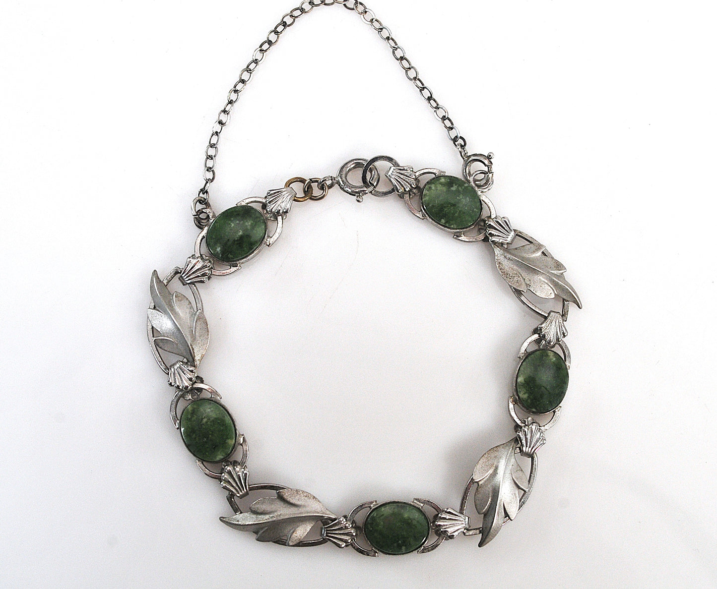 Vintage Sterling Silver Green Stone Bracelet