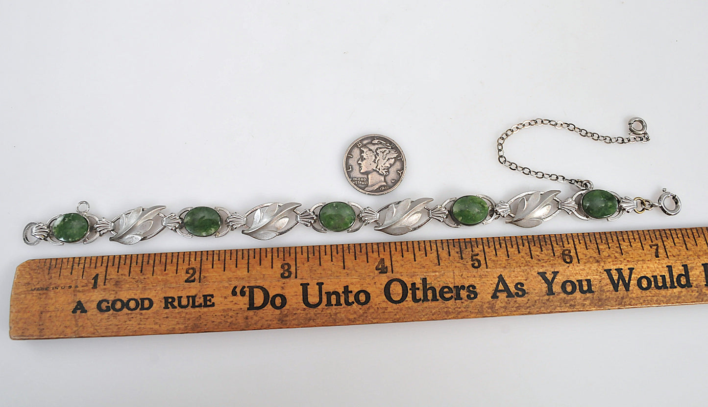 Vintage Sterling Silver Green Stone Bracelet
