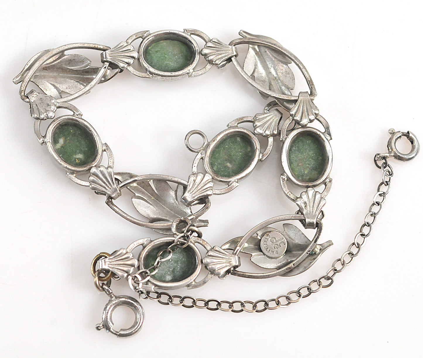 Vintage Sterling Silver Green Stone Bracelet