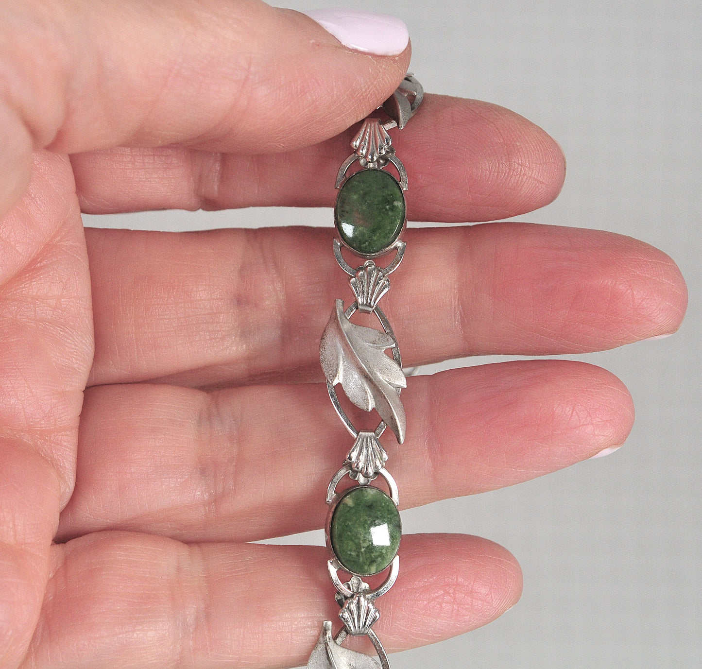 Vintage Sterling Silver Green Stone Bracelet
