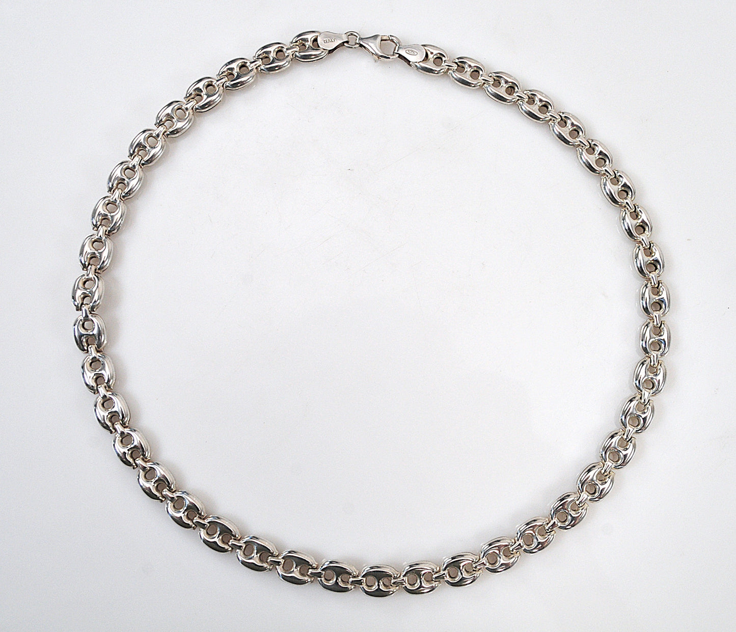 Sterling Silver Puffed Mariner Link Necklace