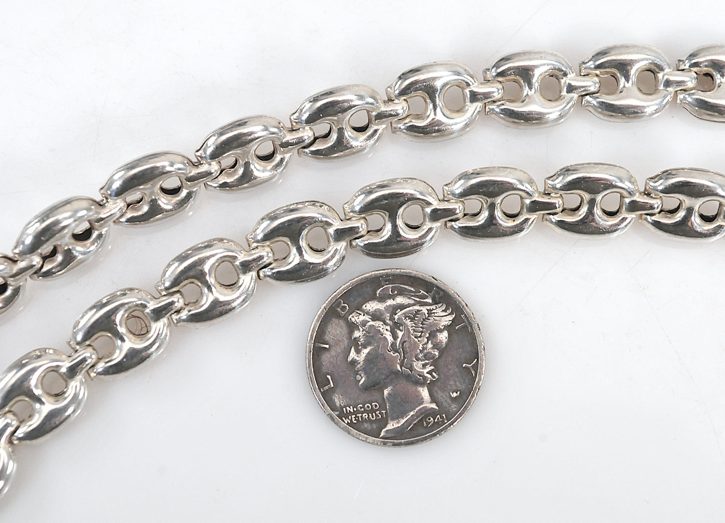 Sterling Silver Puffed Mariner Link Necklace
