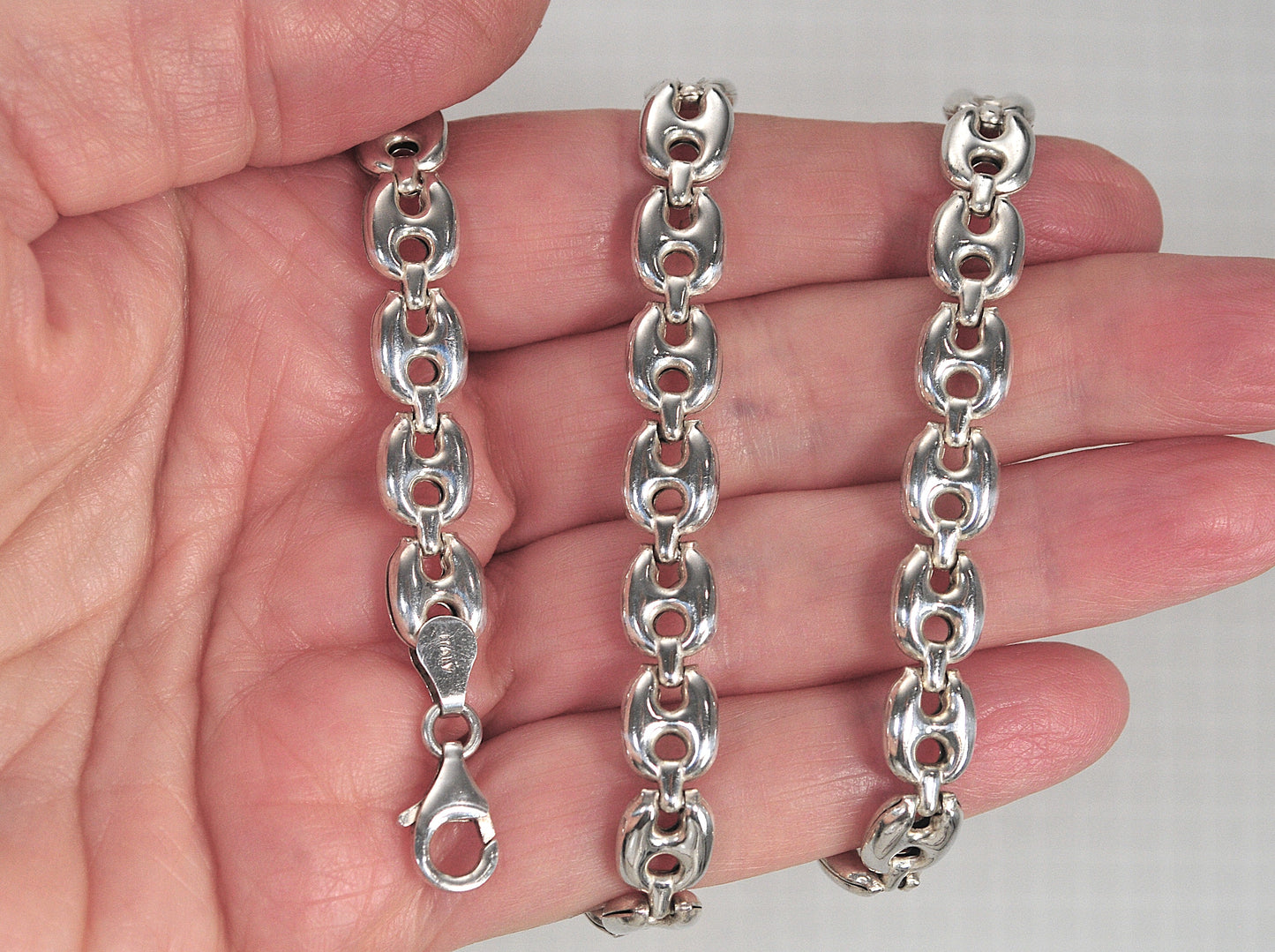 Sterling Silver Puffed Mariner Link Necklace
