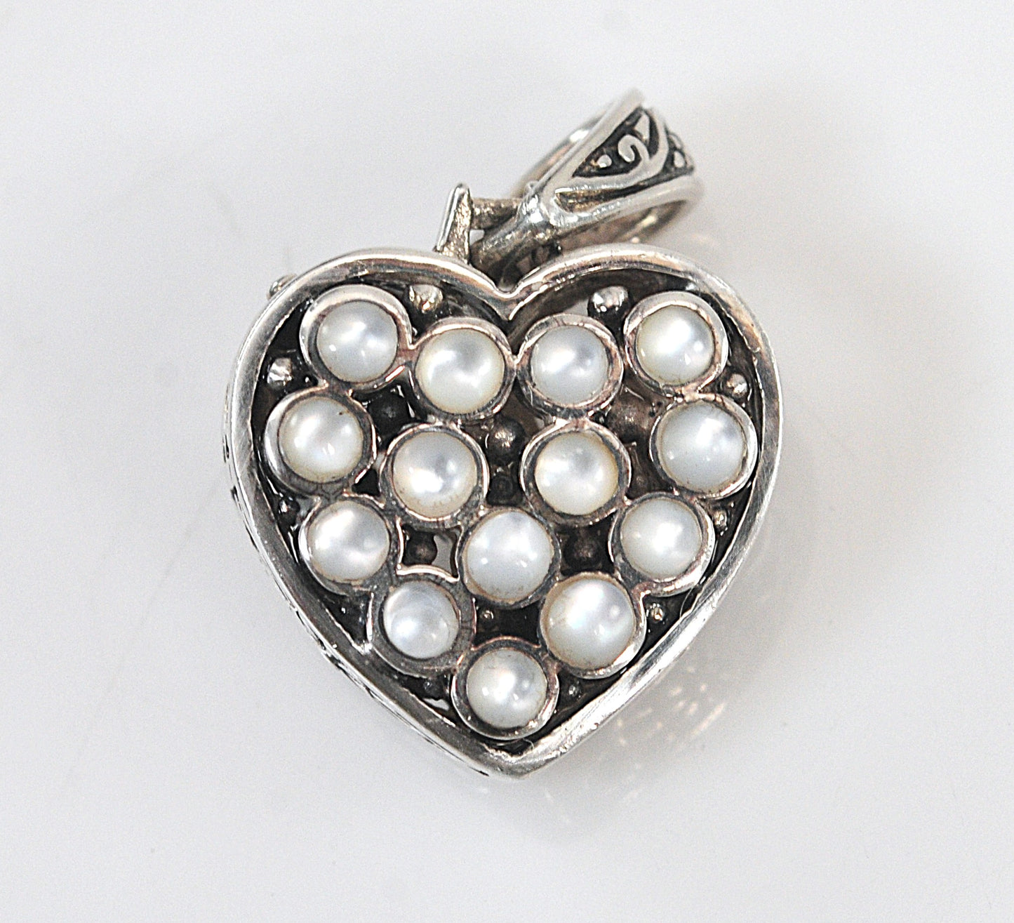 Reversible Sterling Silver Mother of Pearl Puffed Heart Pendant