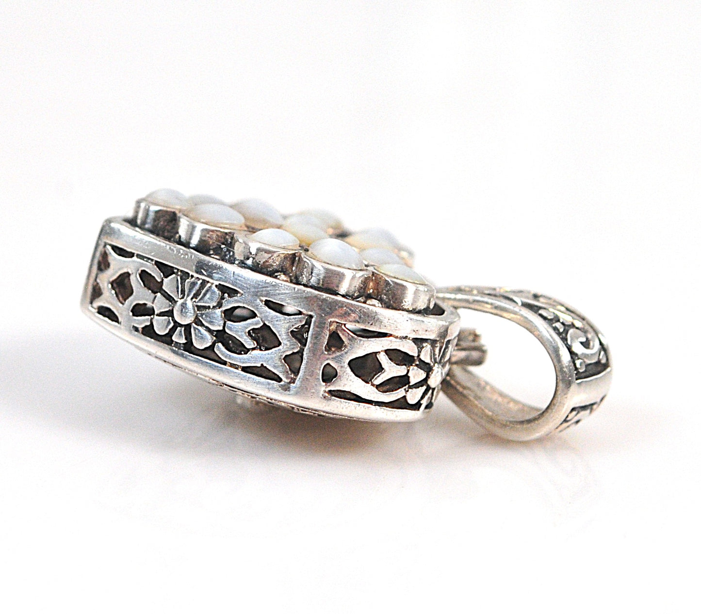 Reversible Sterling Silver Mother of Pearl Puffed Heart Pendant
