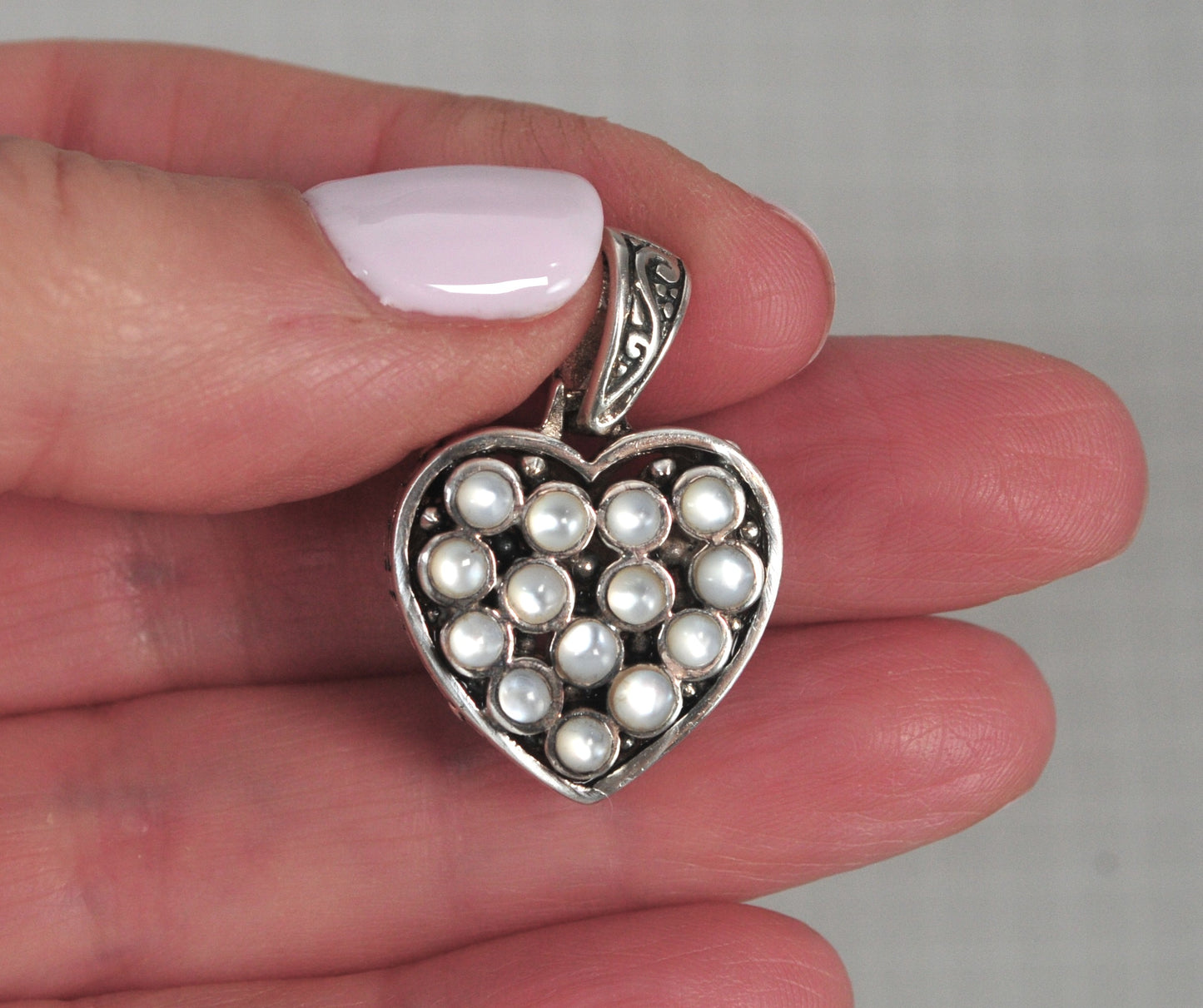 Reversible Sterling Silver Mother of Pearl Puffed Heart Pendant