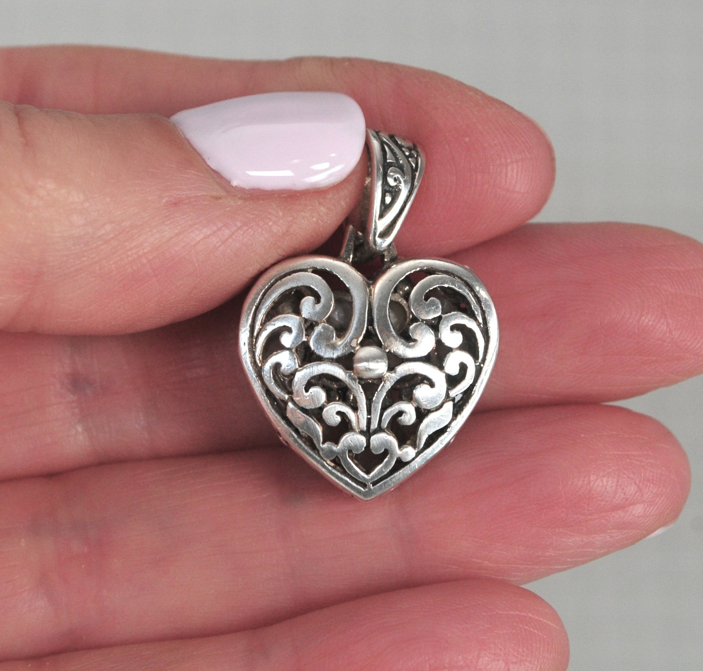 Reversible Sterling Silver Mother of Pearl Puffed Heart Pendant