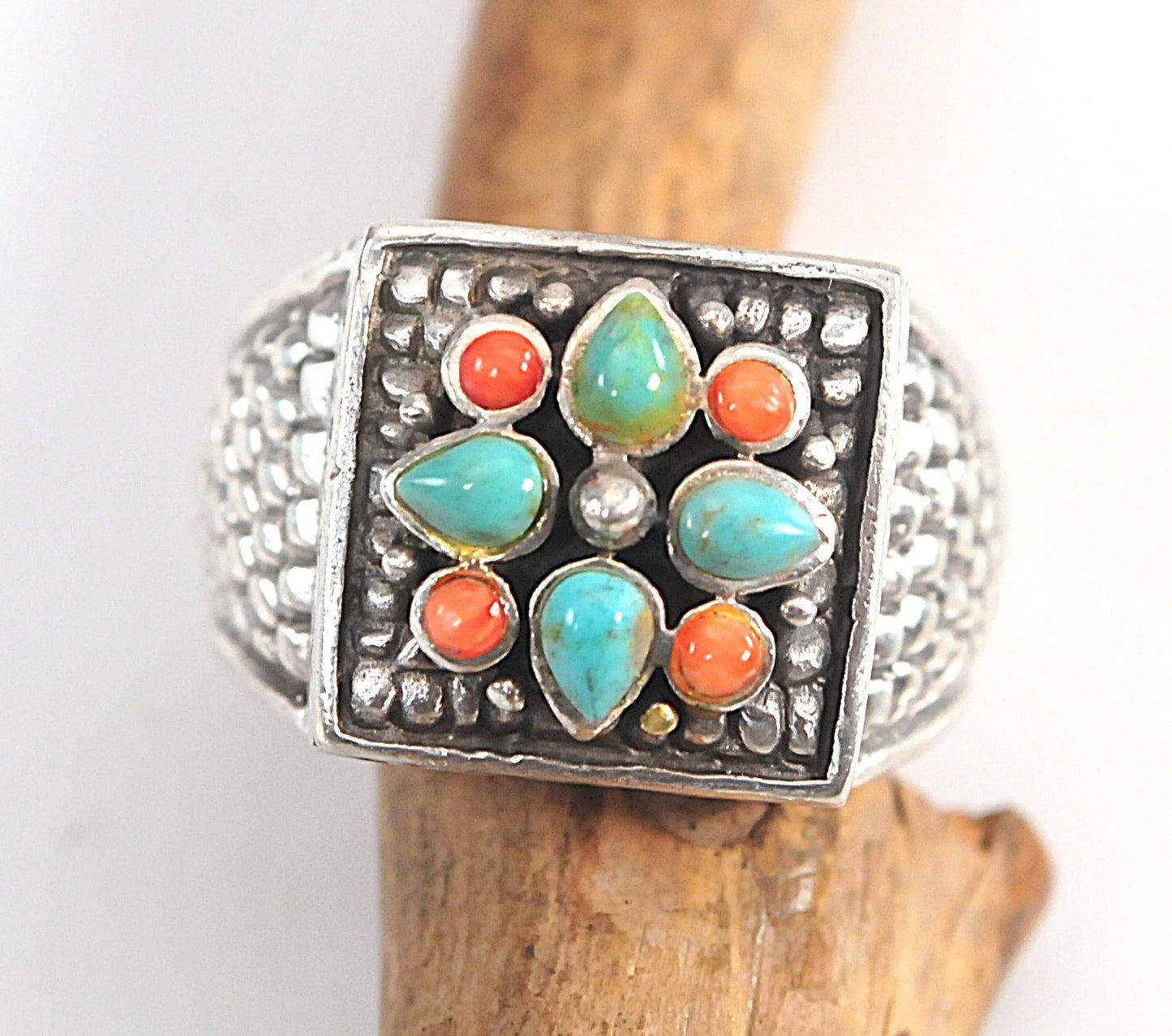 Barse Sterling Silver Turquoise Coral Ring