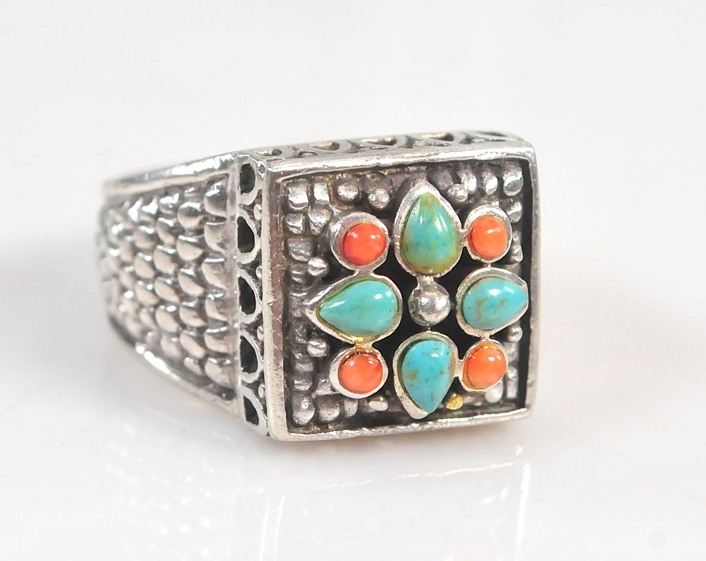 Barse Sterling Silver Turquoise Coral Ring