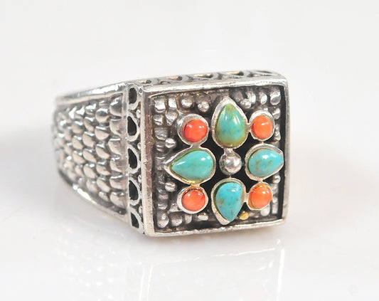 Barse Sterling Silver Turquoise Coral Ring