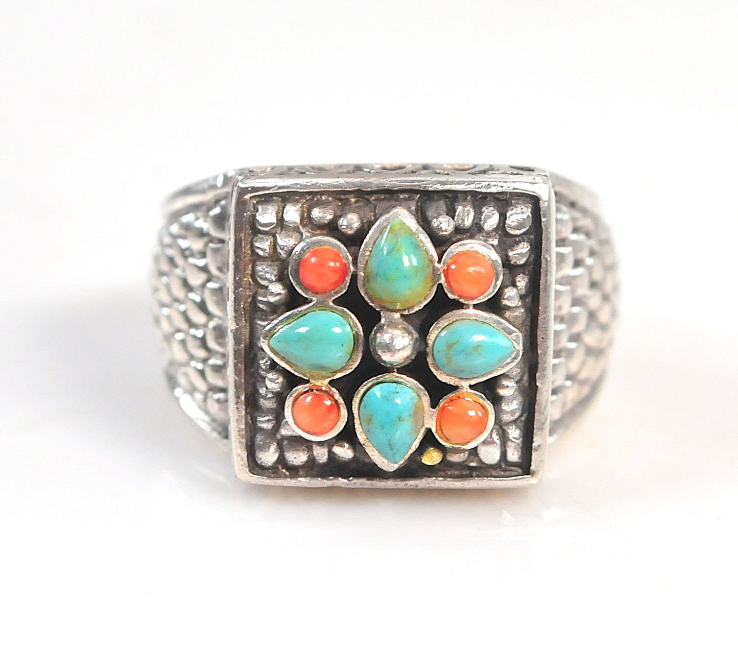 Barse Sterling Silver Turquoise Coral Ring