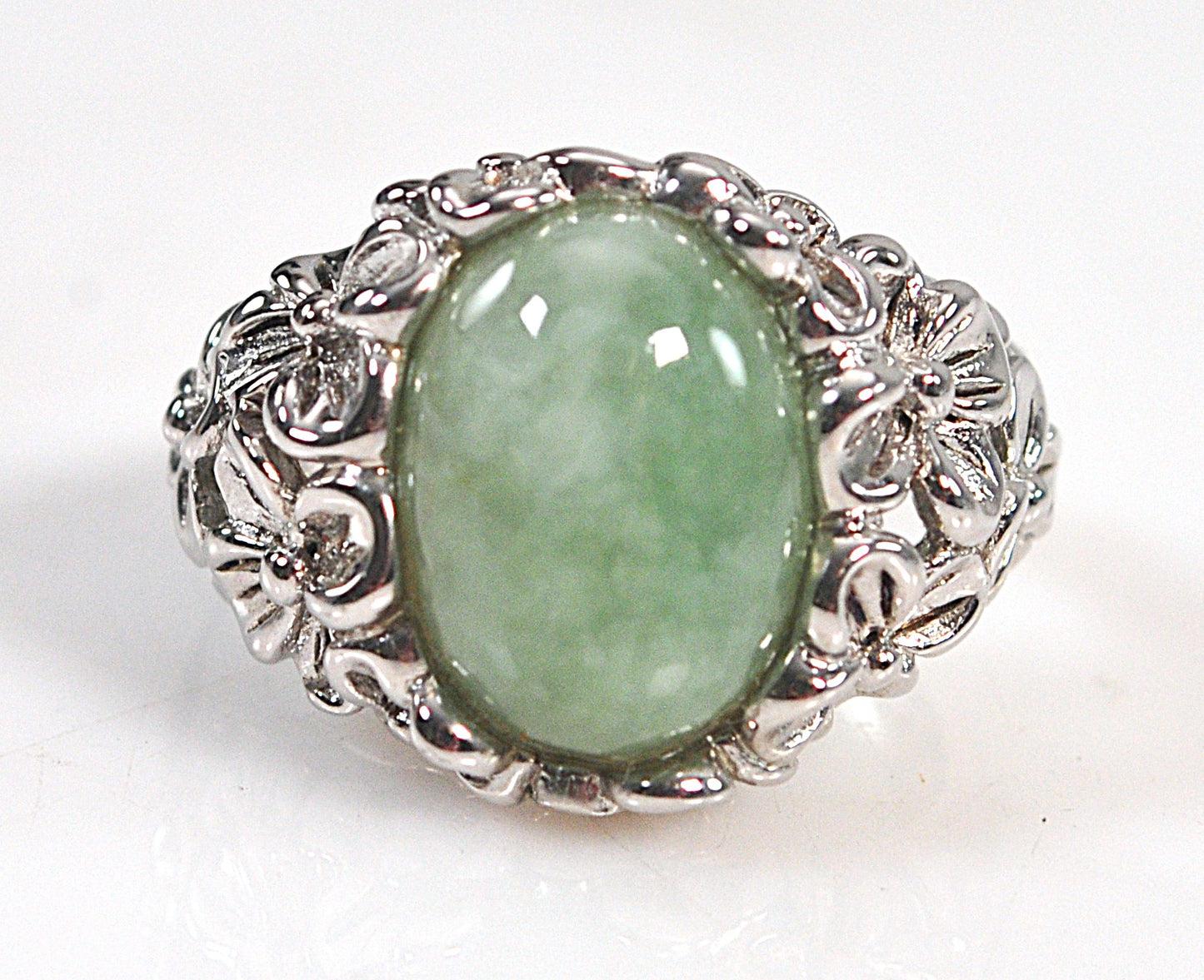 Sterling Silver Jade Flower Ring