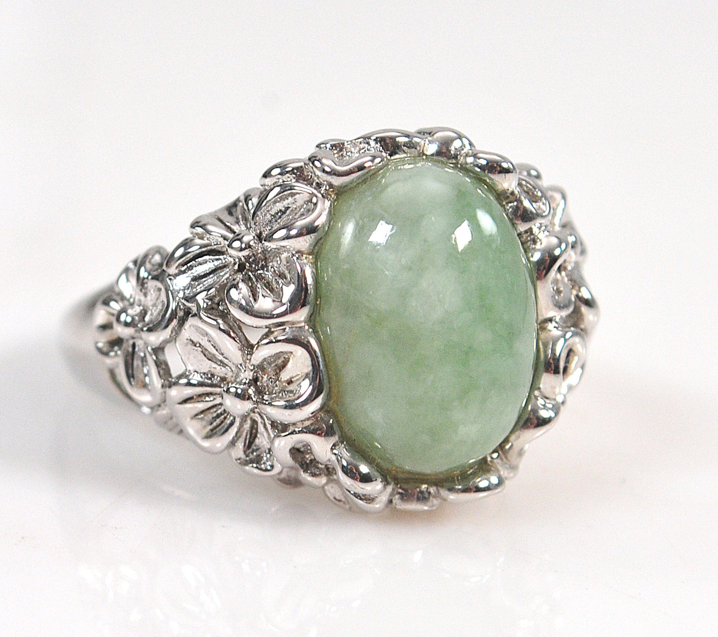 Sterling Silver Jade Flower Ring