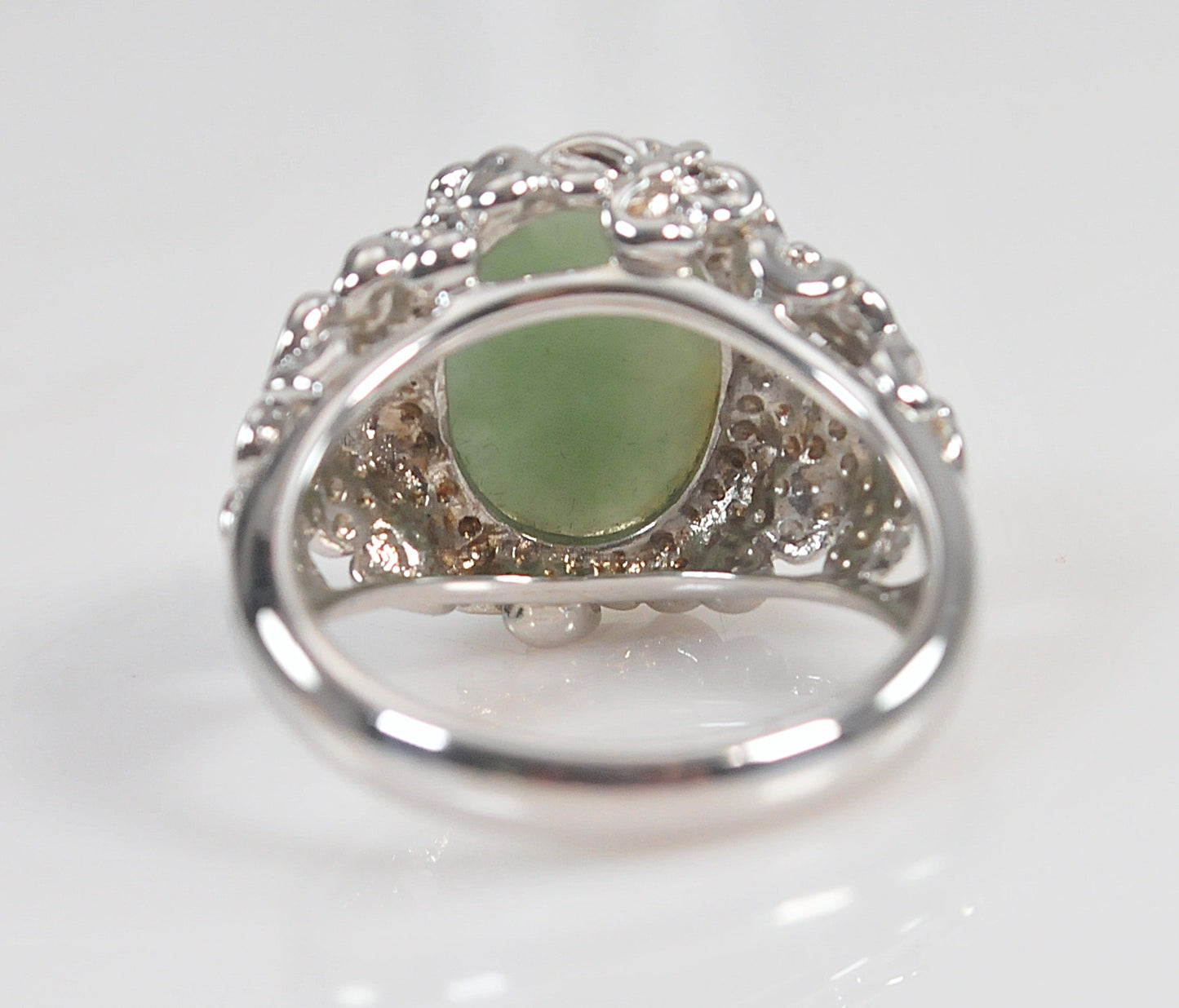 Sterling Silver Jade Flower Ring