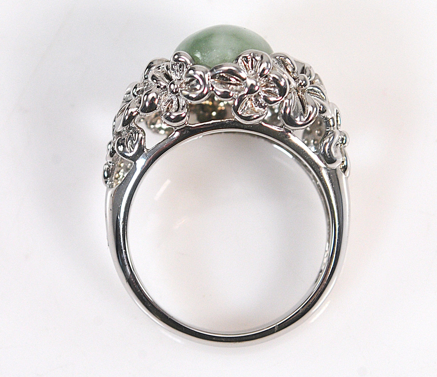 Sterling Silver Jade Flower Ring